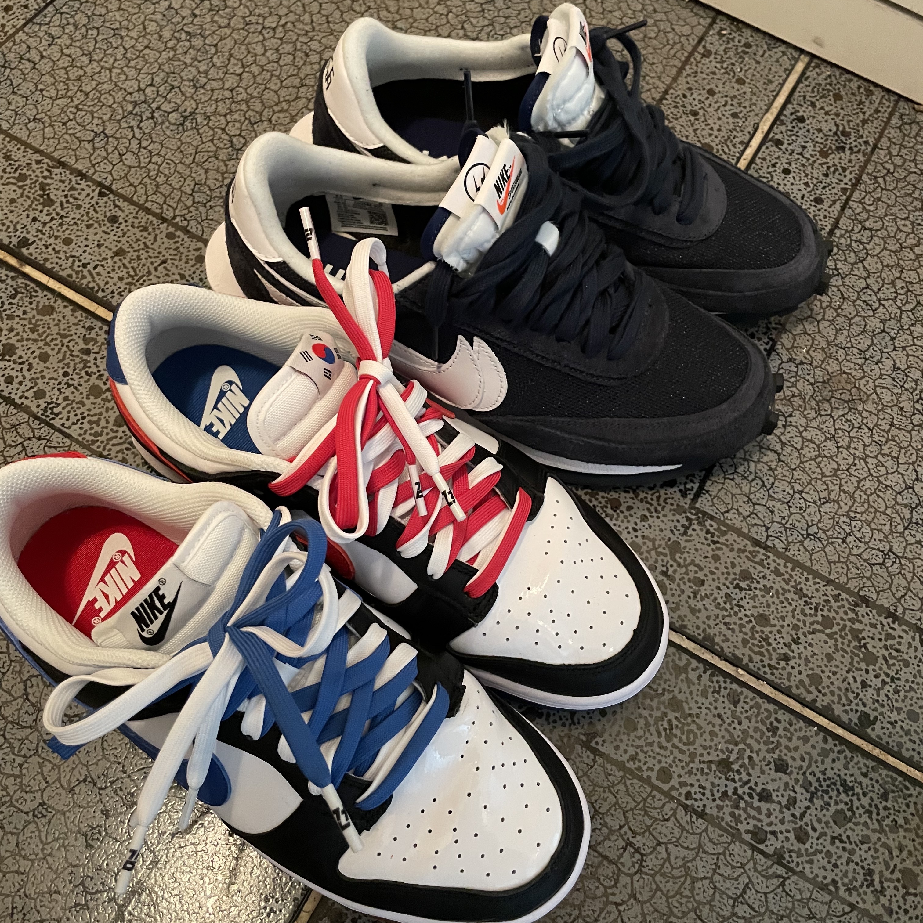 Nike Dunk Low SE Seoul, Nike x Sacai x Fragment LDWaffle Blackened Blue 착용 스타일 - 5