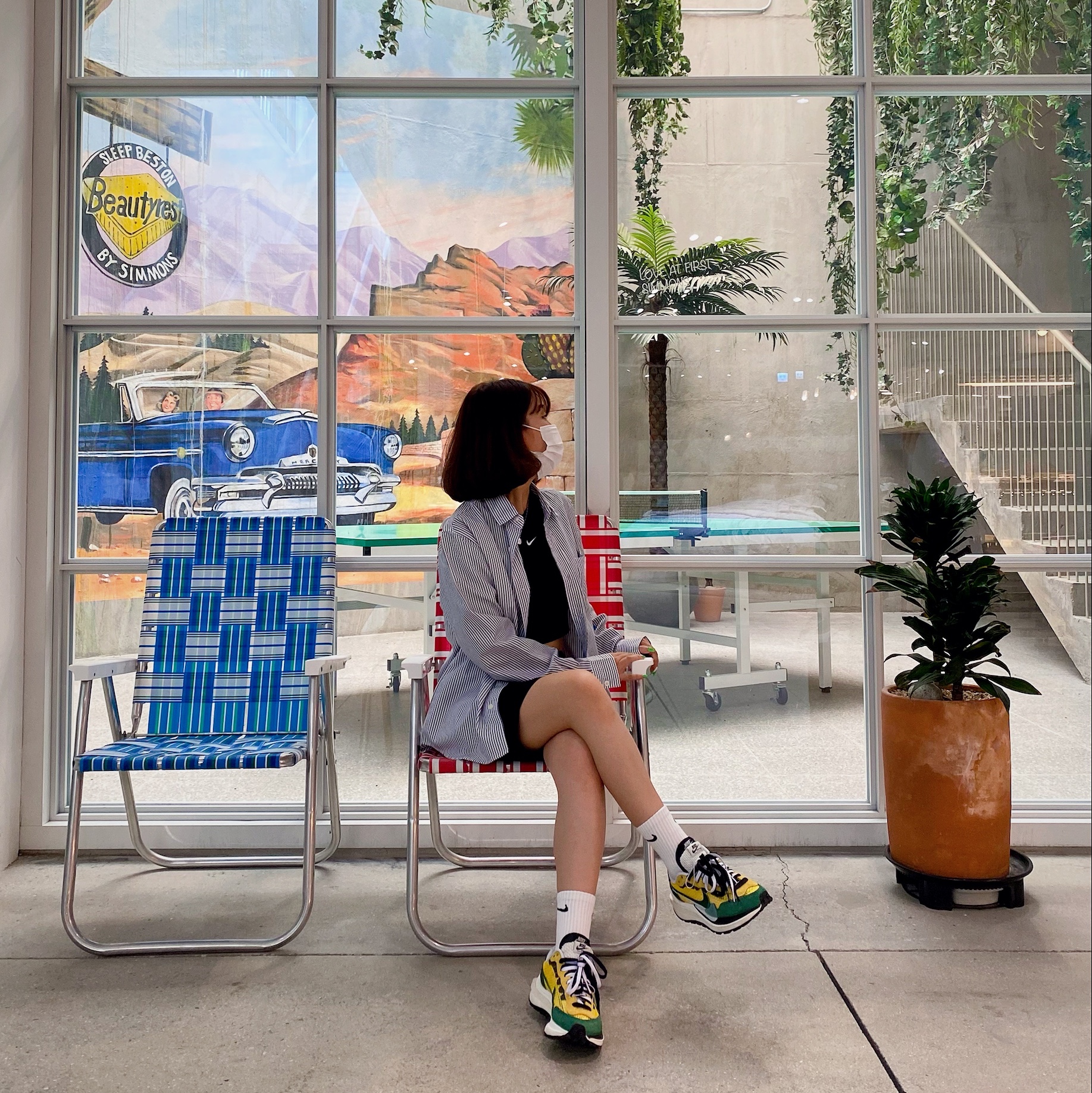 Nike x Sacai VaporWaffle Tour Yellow & Gorge Green Sail 착용 스타일 - 1