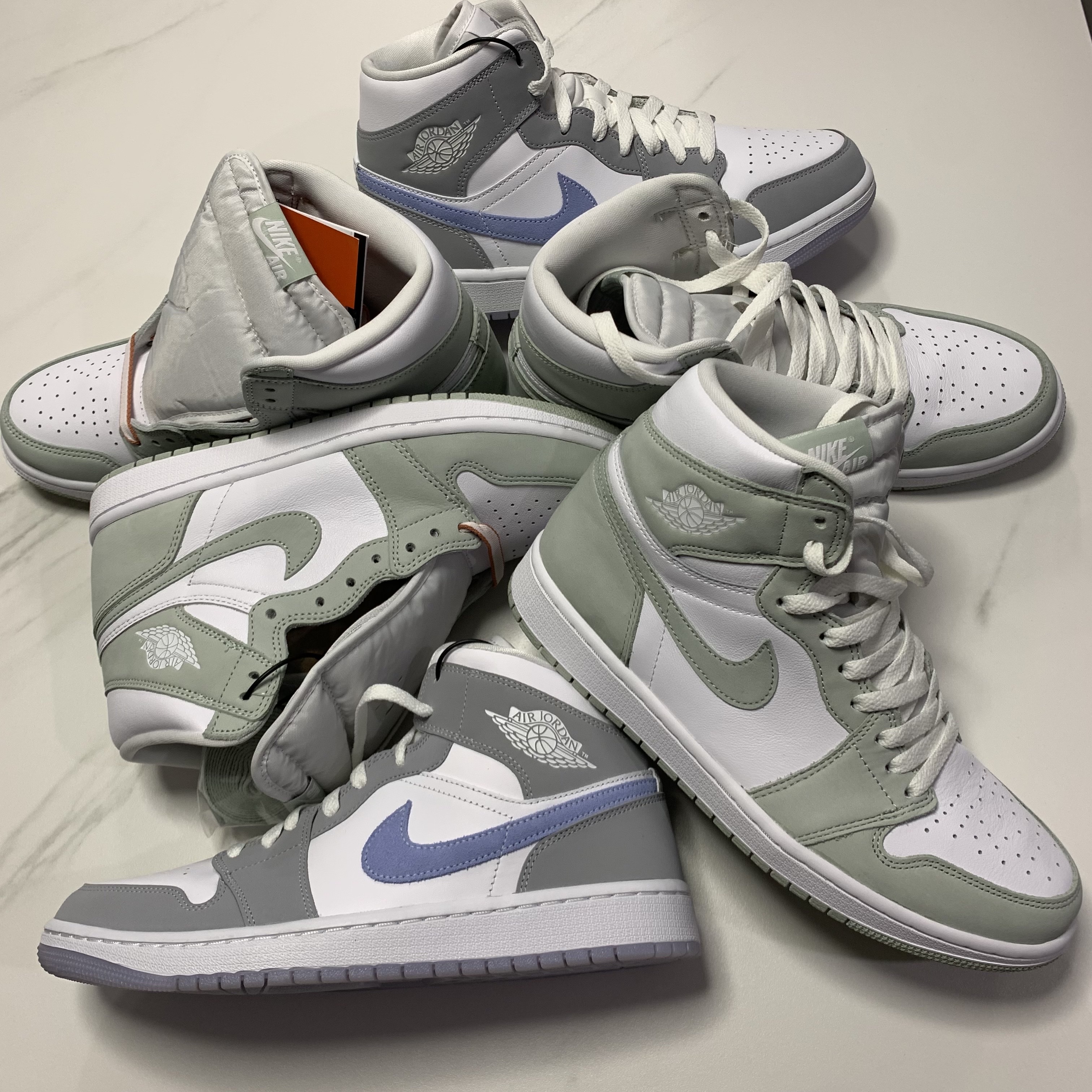 (W) Jordan 1 Retro High OG Seafoam, (W) Jordan 1 Mid Wolf Grey 착용 스타일