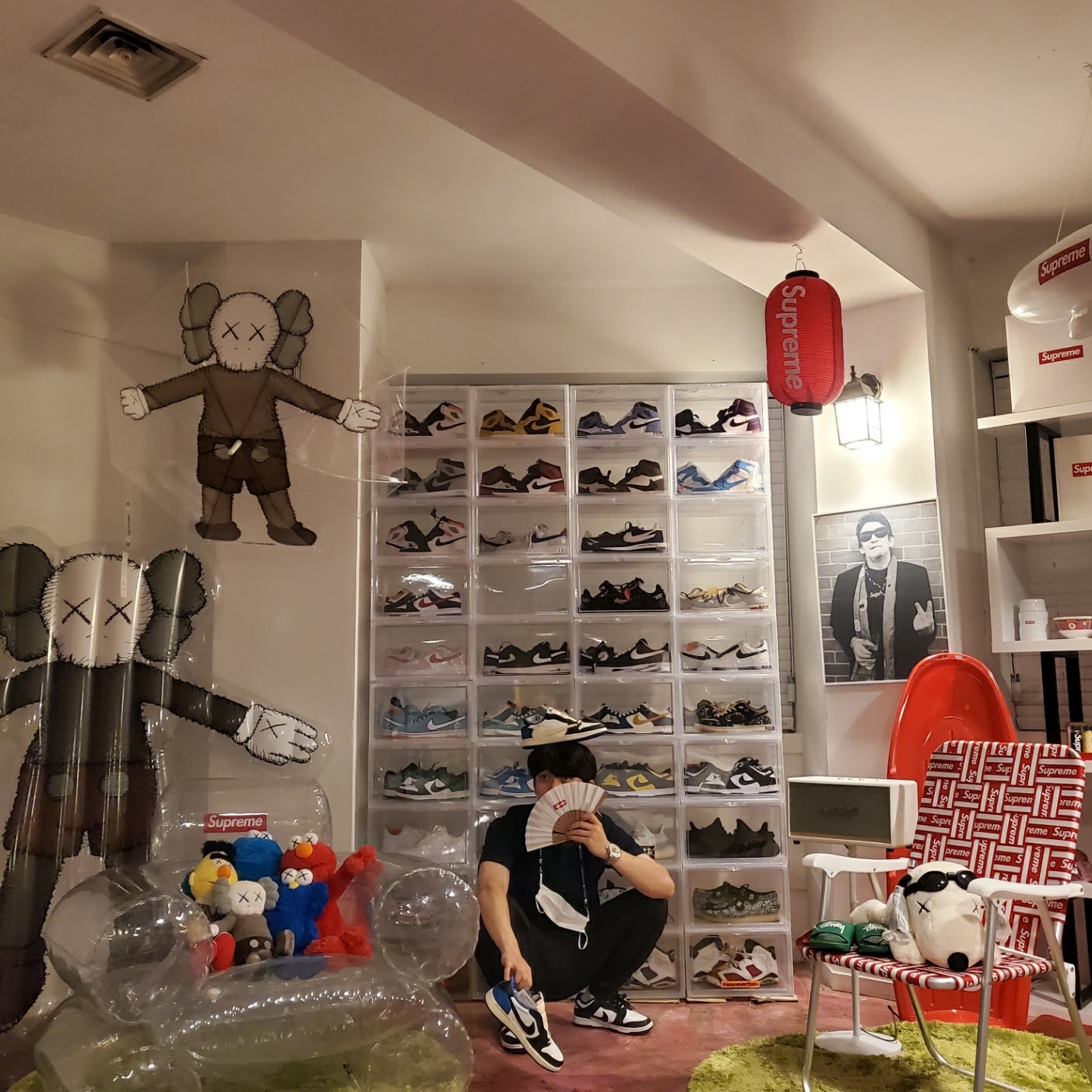 Nike x Sacai x Fragment LDWaffle Blackened Blue, Jordan 1 x Travis Scott x Fragment Retro Low OG SP Military Blue 착용 스타일 - 2
