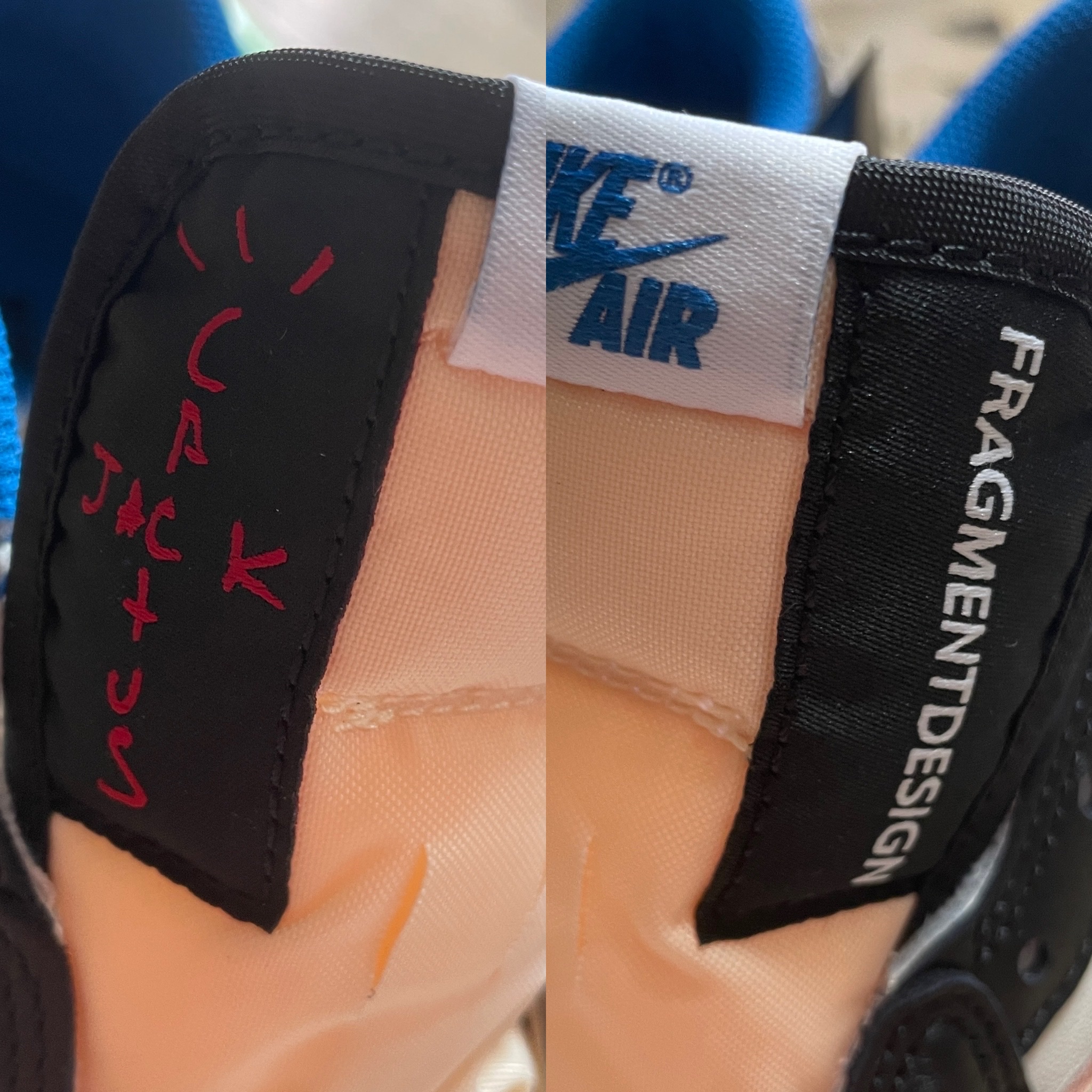 Jordan 1 x Travis Scott x Fragment Retro Low OG SP Military Blue 착용 스타일 - 4