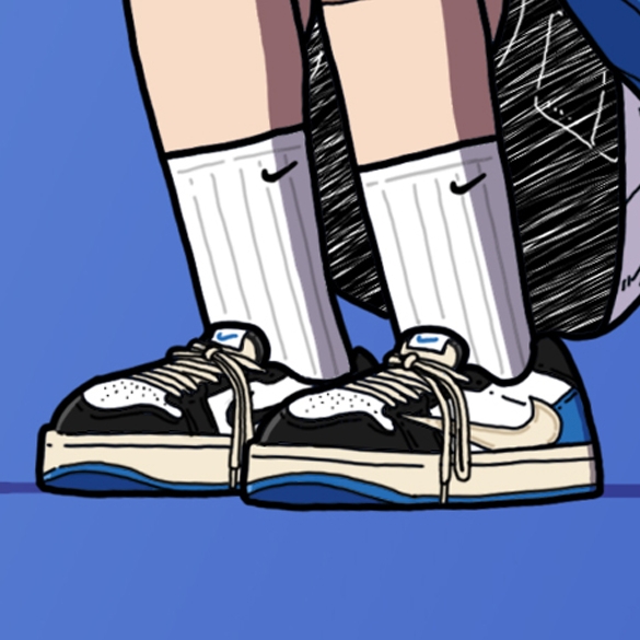 Jordan 1 x Travis Scott x Fragment Retro Low OG SP Military Blue 착용 스타일 - 2