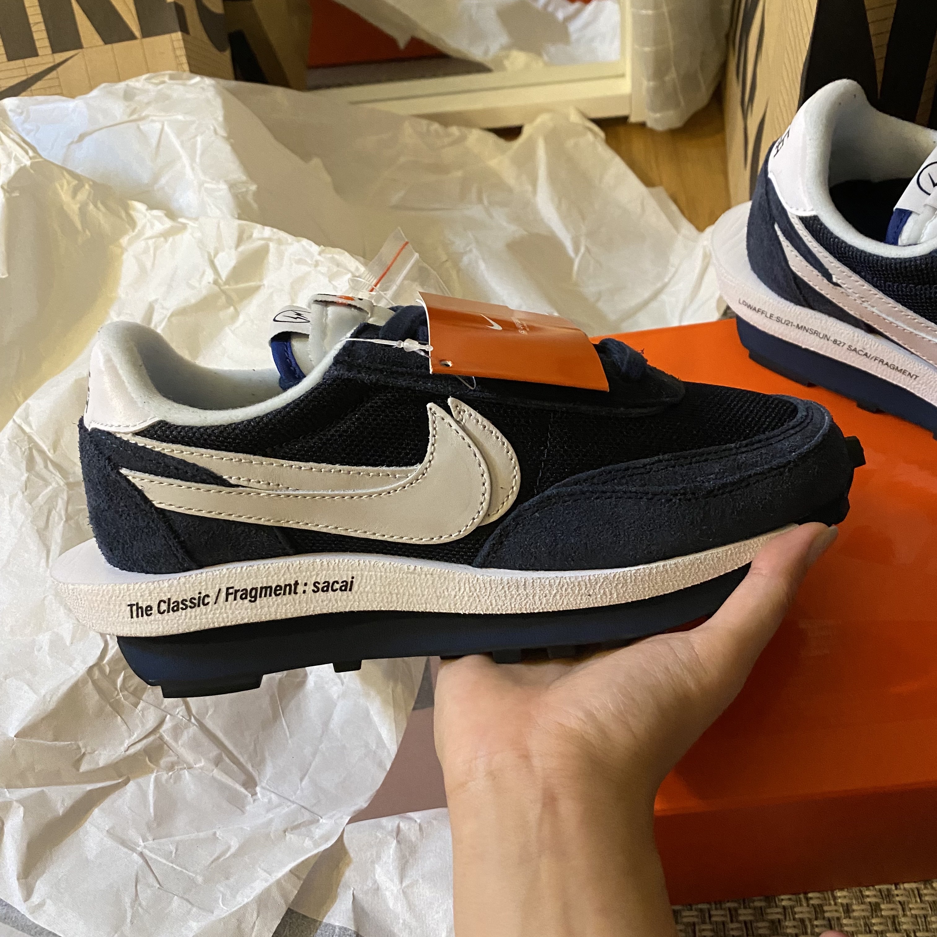 Nike x Sacai x Fragment LDWaffle Blackened Blue 착용 스타일 - 3