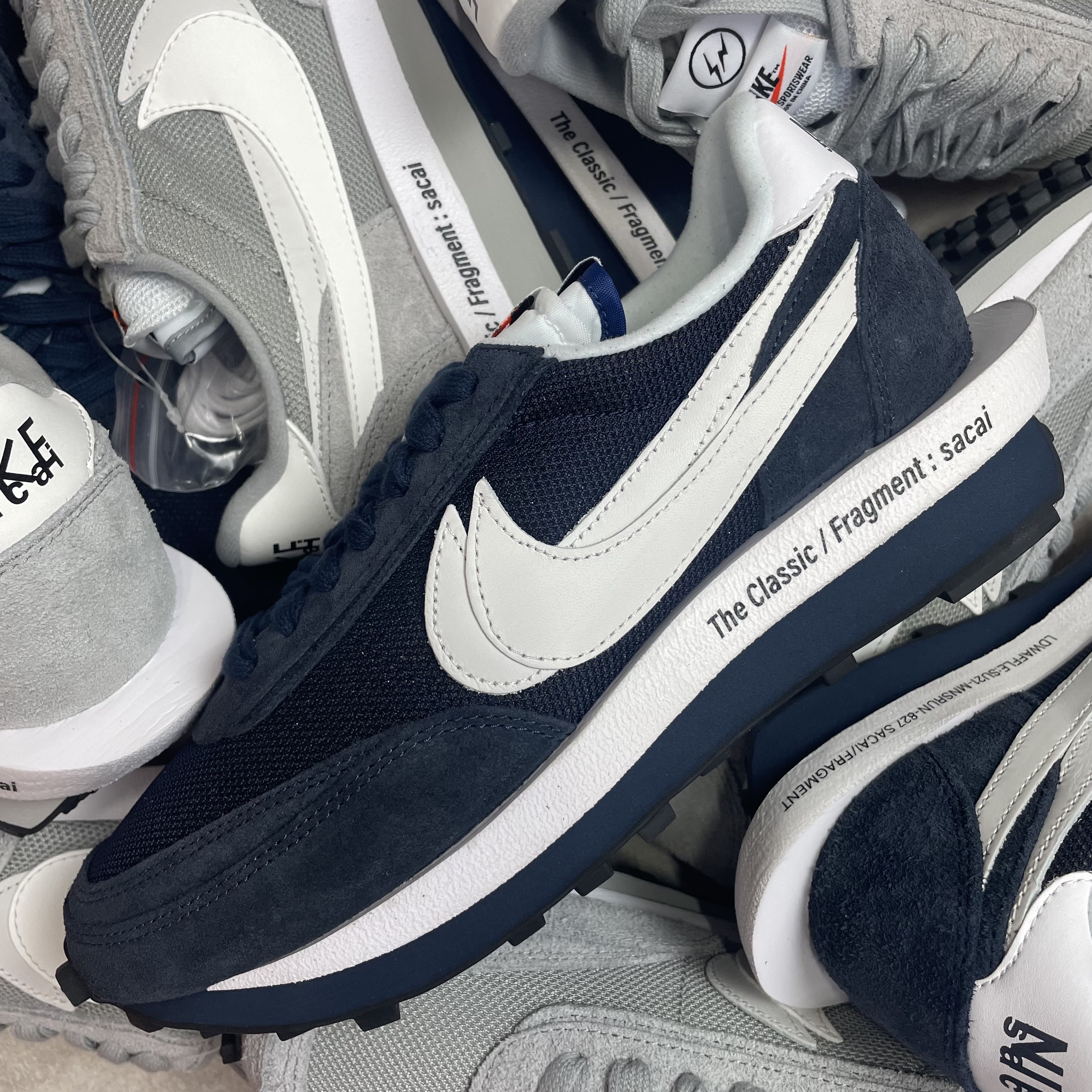 Nike x Sacai x Fragment LDWaffle Blackened Blue, Nike x Sacai x Fragment LDWaffle Light Smoke Grey 착용 스타일