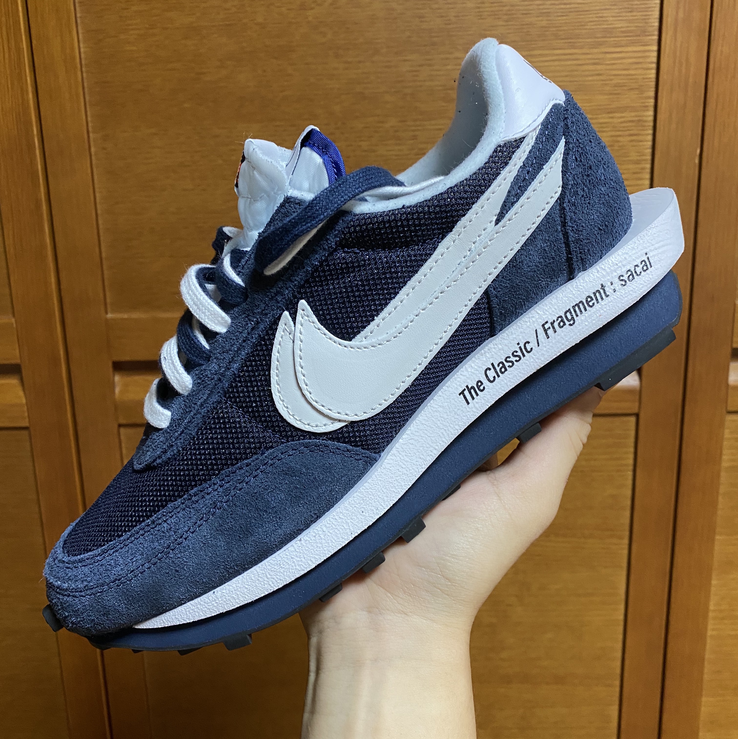 Nike x Sacai x Fragment LDWaffle Blackened Blue, Nike x Sacai LDWaffle Summit White 착용 스타일 - 1