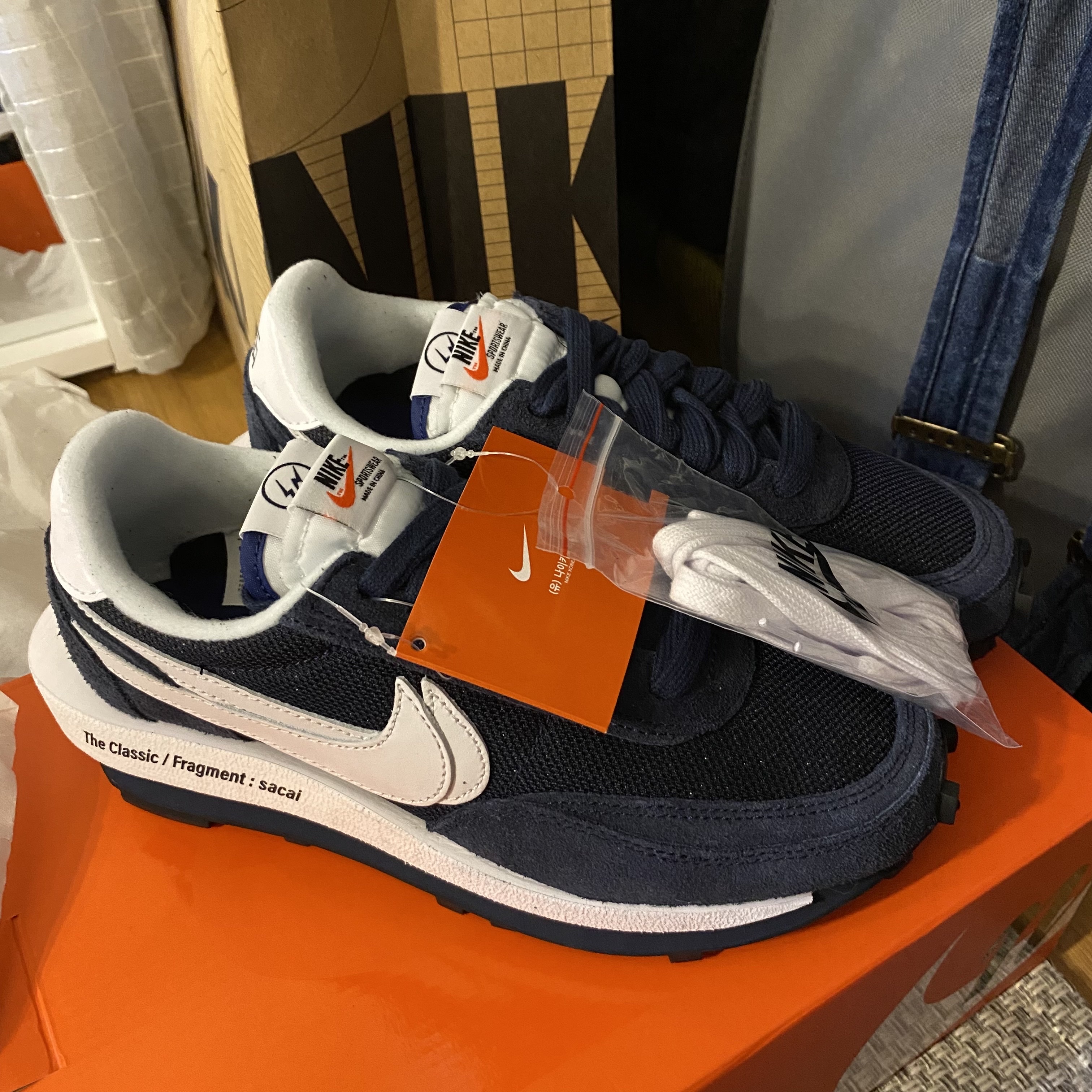 Nike x Sacai x Fragment LDWaffle Blackened Blue 착용 스타일 - 2