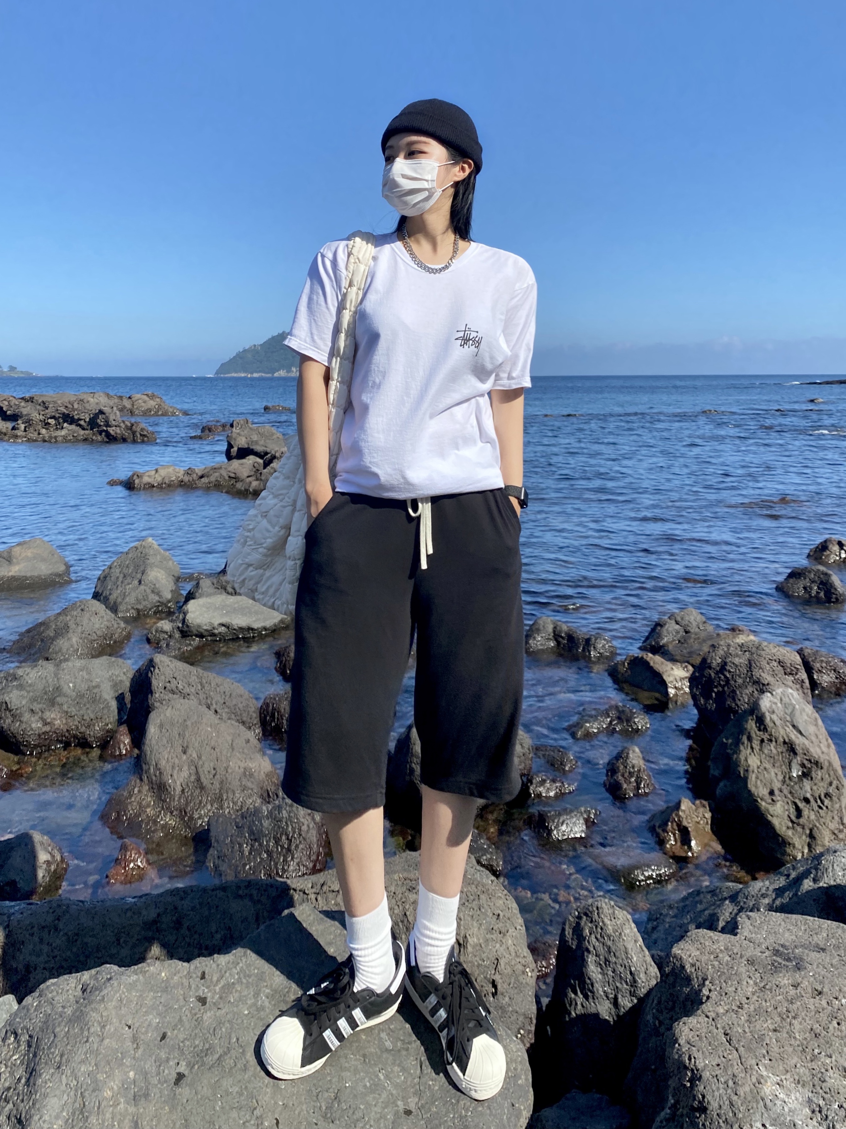 Adidas x Human Made Superstar Black White 착용 스타일