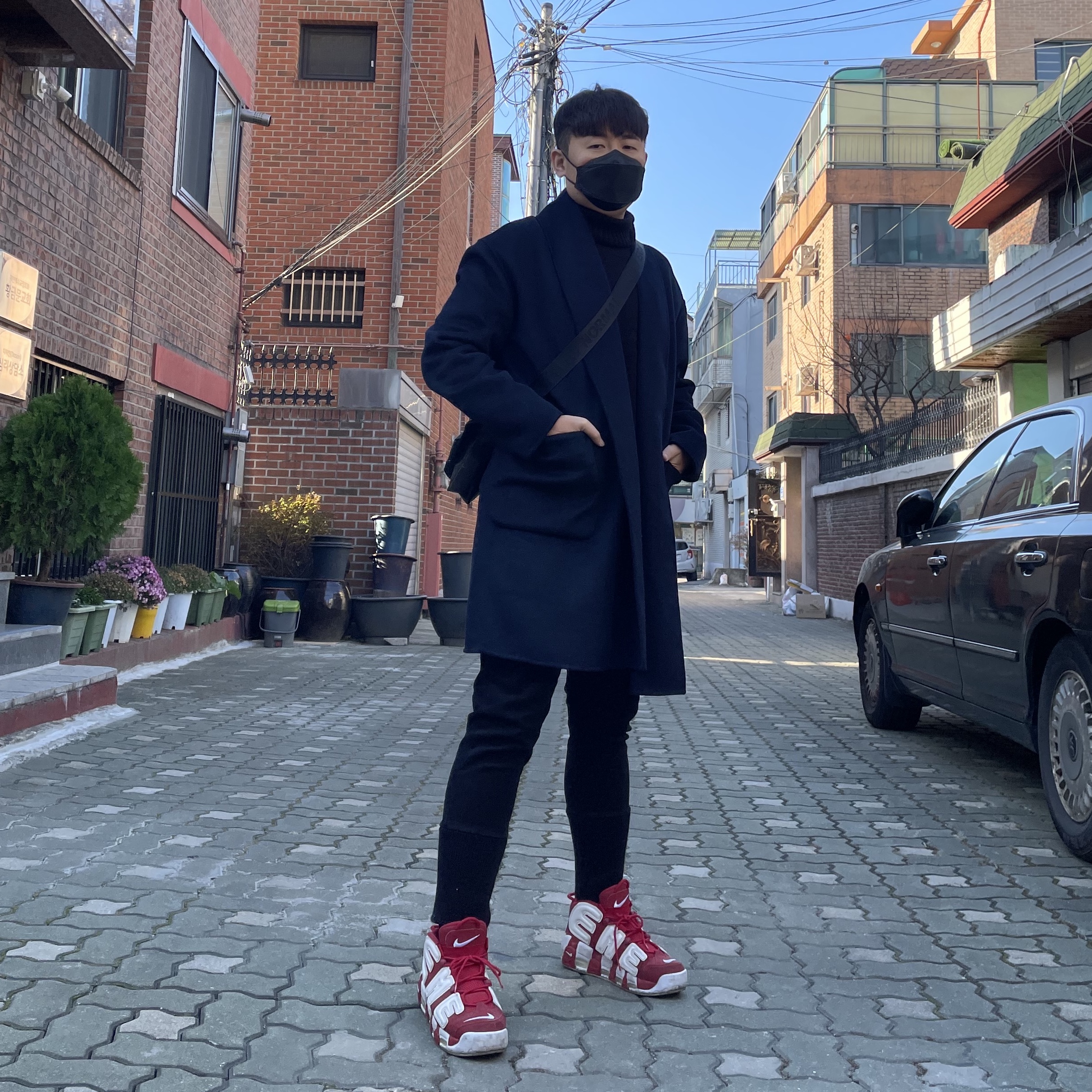 Nike x Supreme Air More Uptempo Suptempo Red 착용 스타일