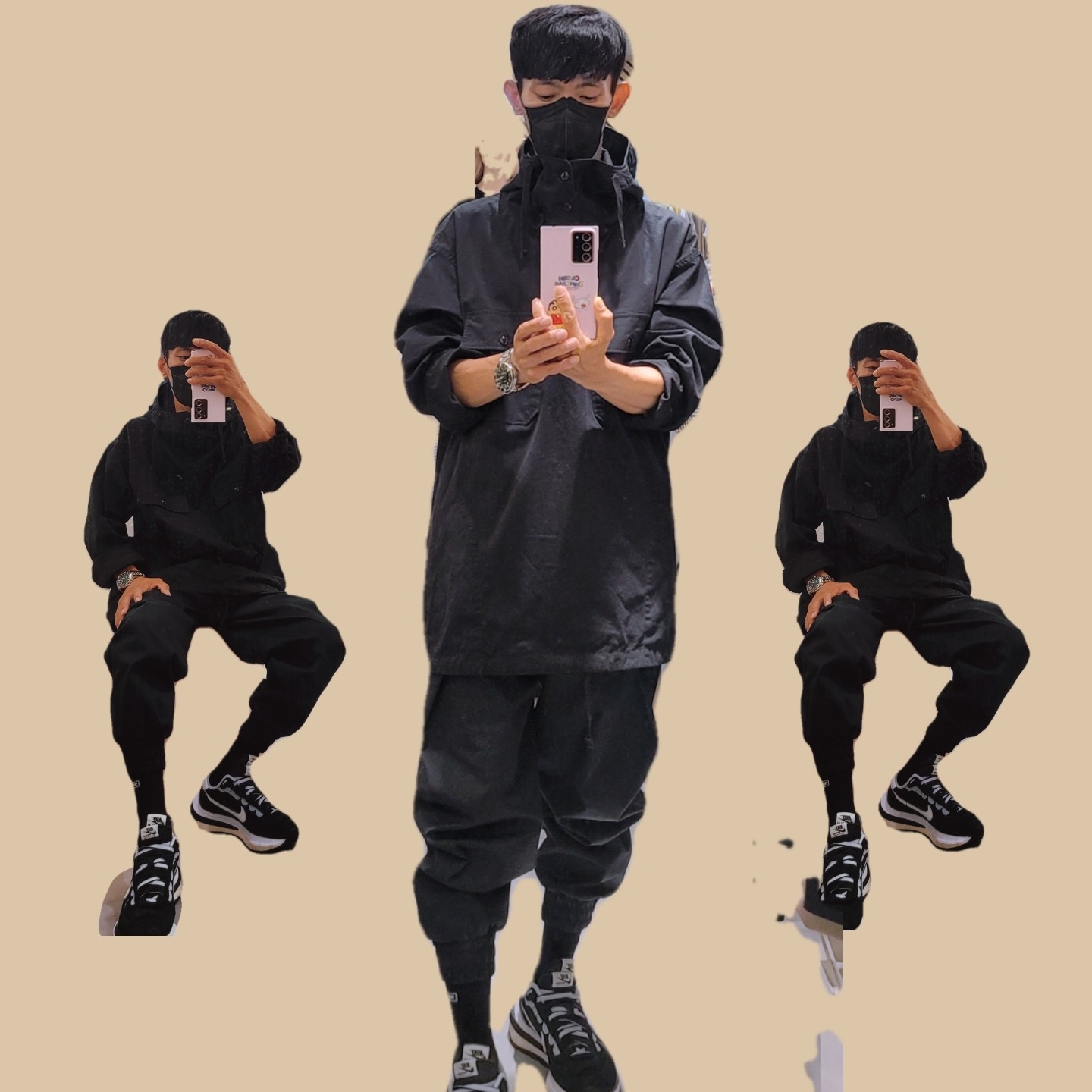 Nike x Sacai VaporWaffle Black White 착용 스타일