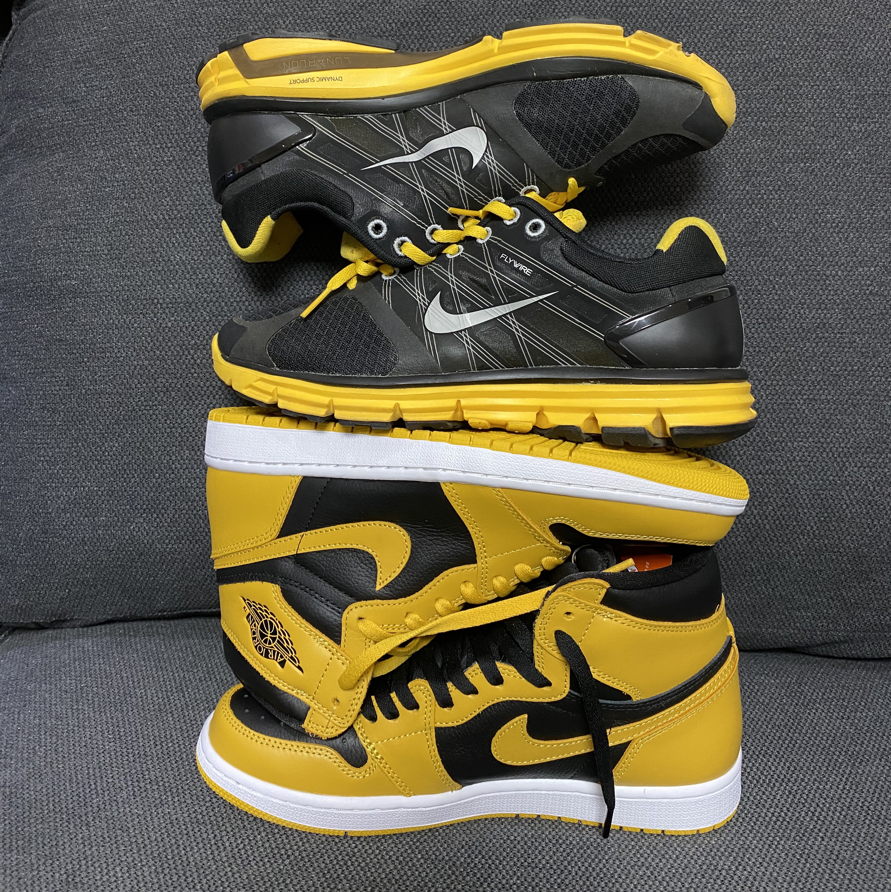 Nike Lunarglide+ 2 LAF Livestrong, Jordan 1 Retro High OG Pollen 착용 스타일 - 3