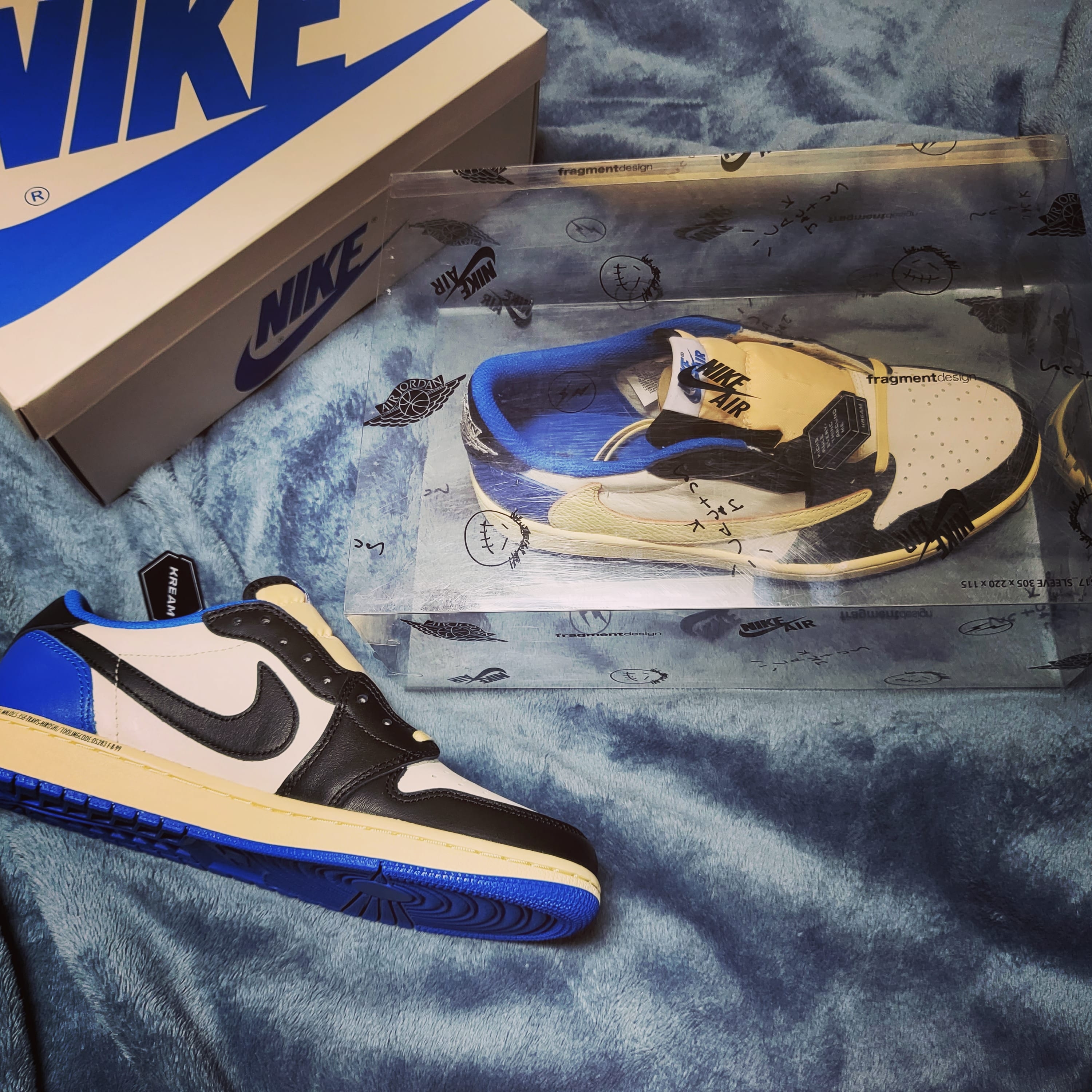 Jordan 1 x Travis Scott x Fragment Retro Low OG SP Military Blue 착용 스타일