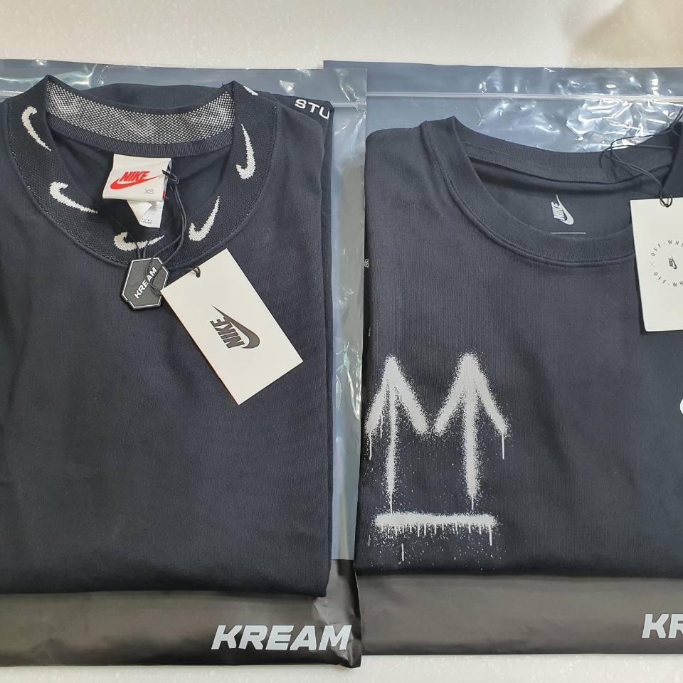 Nike x Stussy NRG BR LS Knit Top, Nike x Off-White NRG RU Short Sleeve T-Shirt 착용 스타일