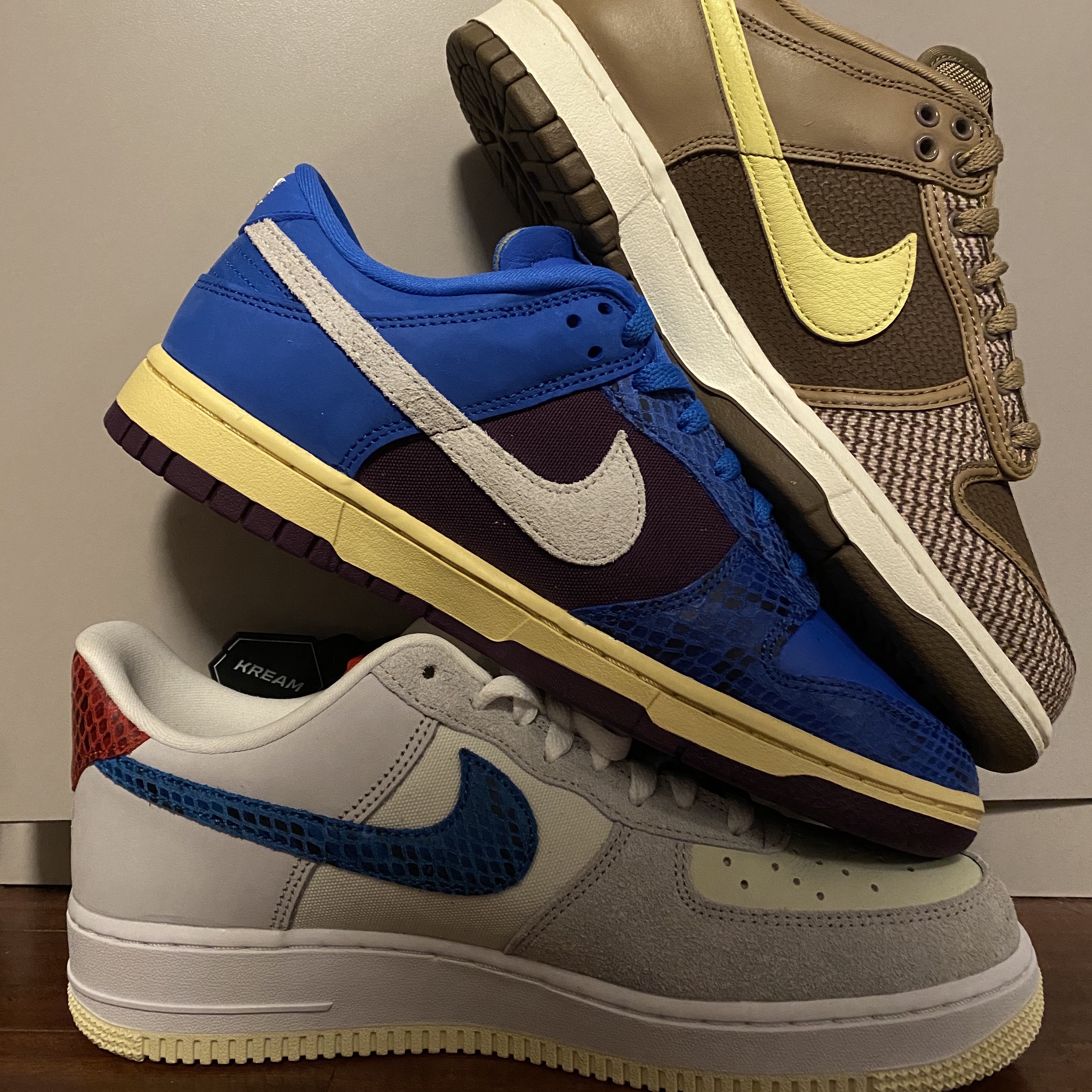 Nike x Undefeated Dunk Low SP 5 On It, Nike x Undefeated Air Force 1 Low SP 5 On It 착용 스타일