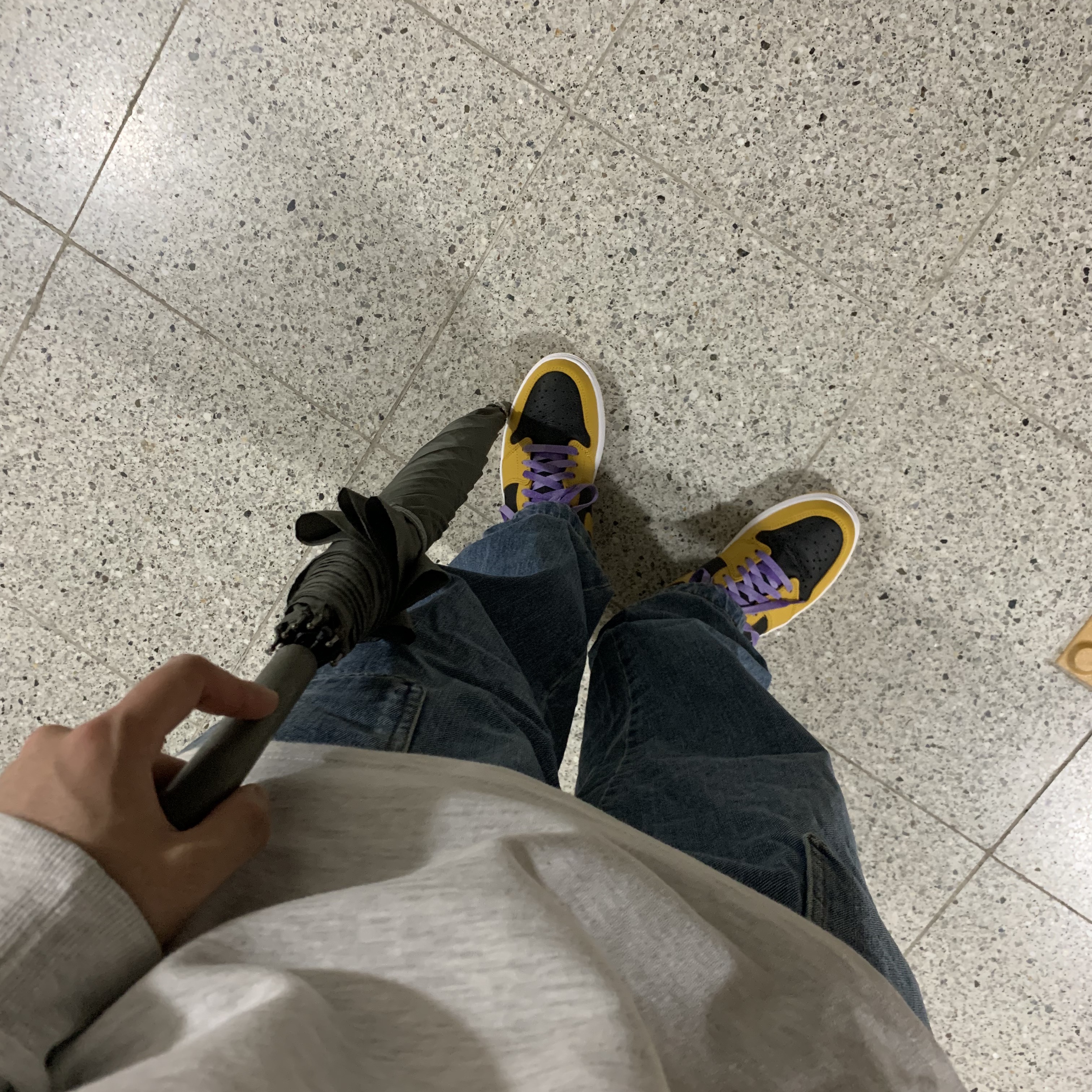 Jordan 1 Retro High OG Pollen, IAB Studio Long Sleeve Light Gray 착용 스타일