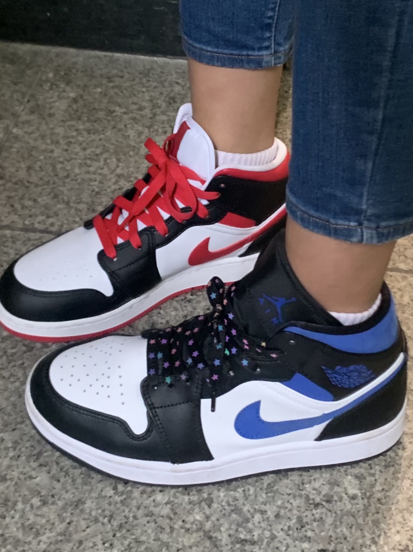 Jordan 1 Mid Gym Red Black White, Jordan 1 Mid Racer Blue ์ฐฉ์ฉ ์คํ์ผ - 4