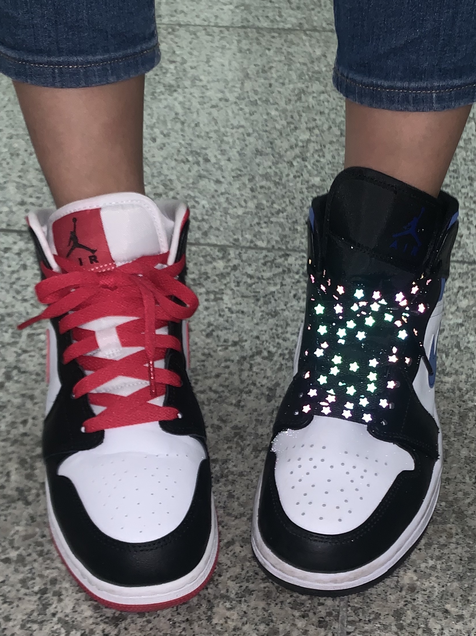 Jordan 1 Mid Gym Red Black White, Jordan 1 Mid Racer Blue ์ฐฉ์ฉ ์คํ์ผ - 5