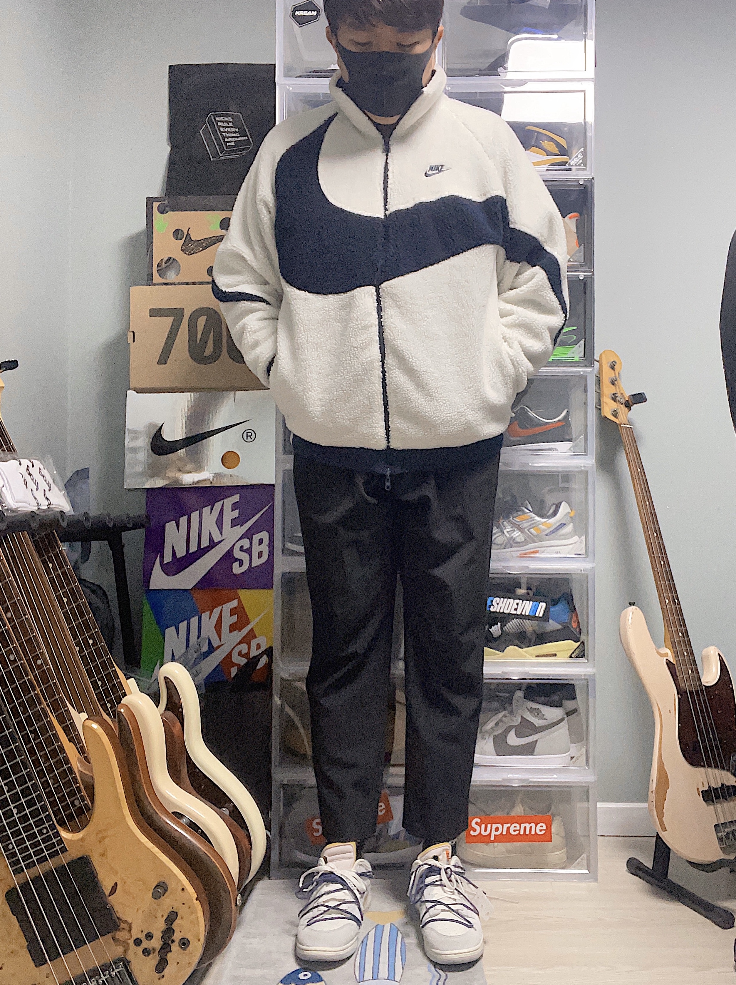 Nike Big Swoosh Full Zip Jacket White Navy, Nike x Off-White Dunk Low The 50 - Lot 18 착용 스타일