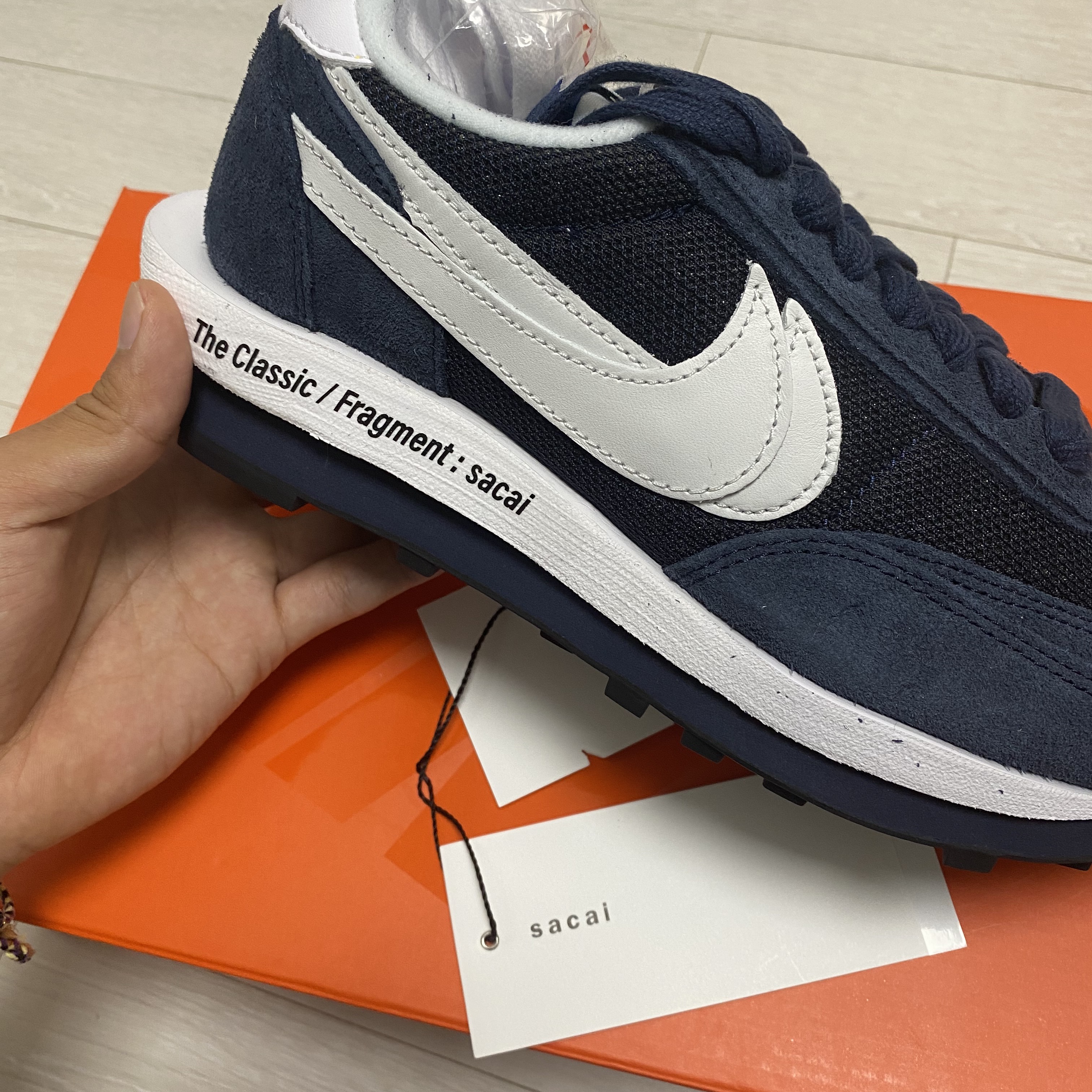 Nike x Sacai x Fragment LDWaffle Blackened Blue 착용 스타일 - 1