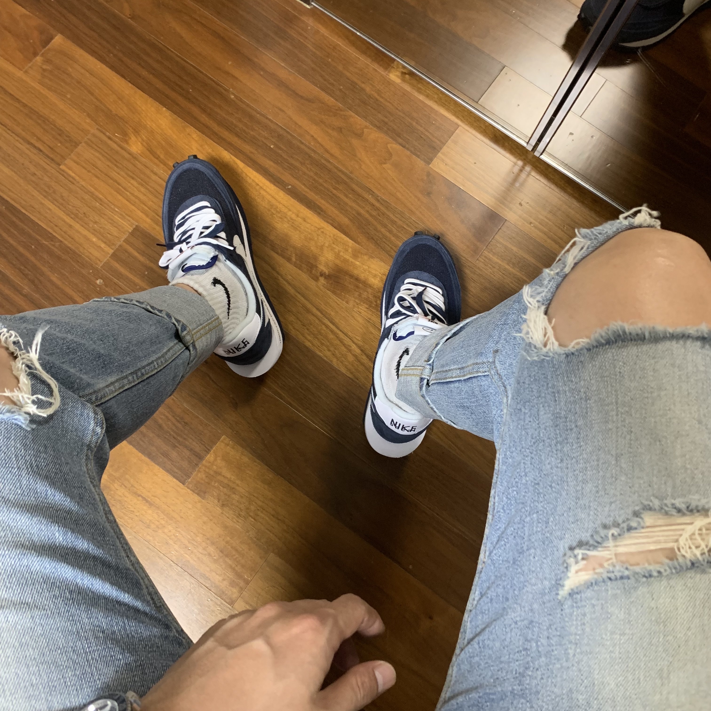 Nike x Sacai x Fragment LDWaffle Blackened Blue 착용 스타일 - 3