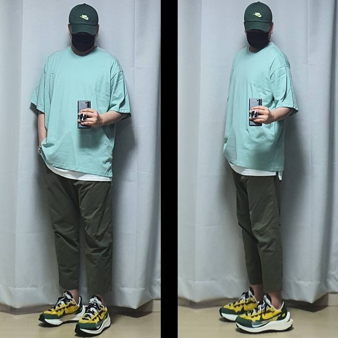 Nike x Sacai VaporWaffle Tour Yellow & Gorge Green Sail 착용 스타일 - 1