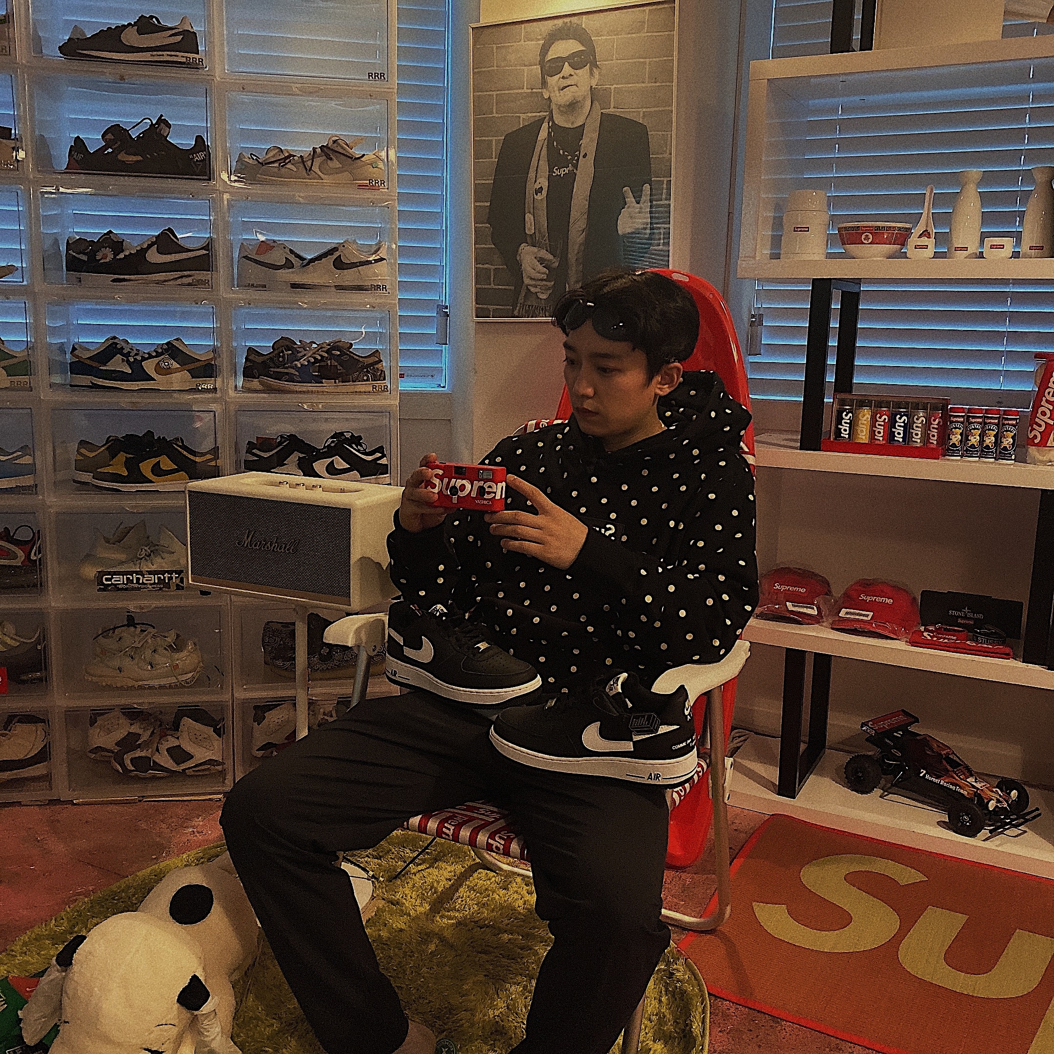Nike x Comme des Garcons Shirt x Supreme Air Force 1 Low 2018, Supreme x Stone Island Painted Camo Nylon 6-Panel Coral - 20FW 착용 스타일 - 2