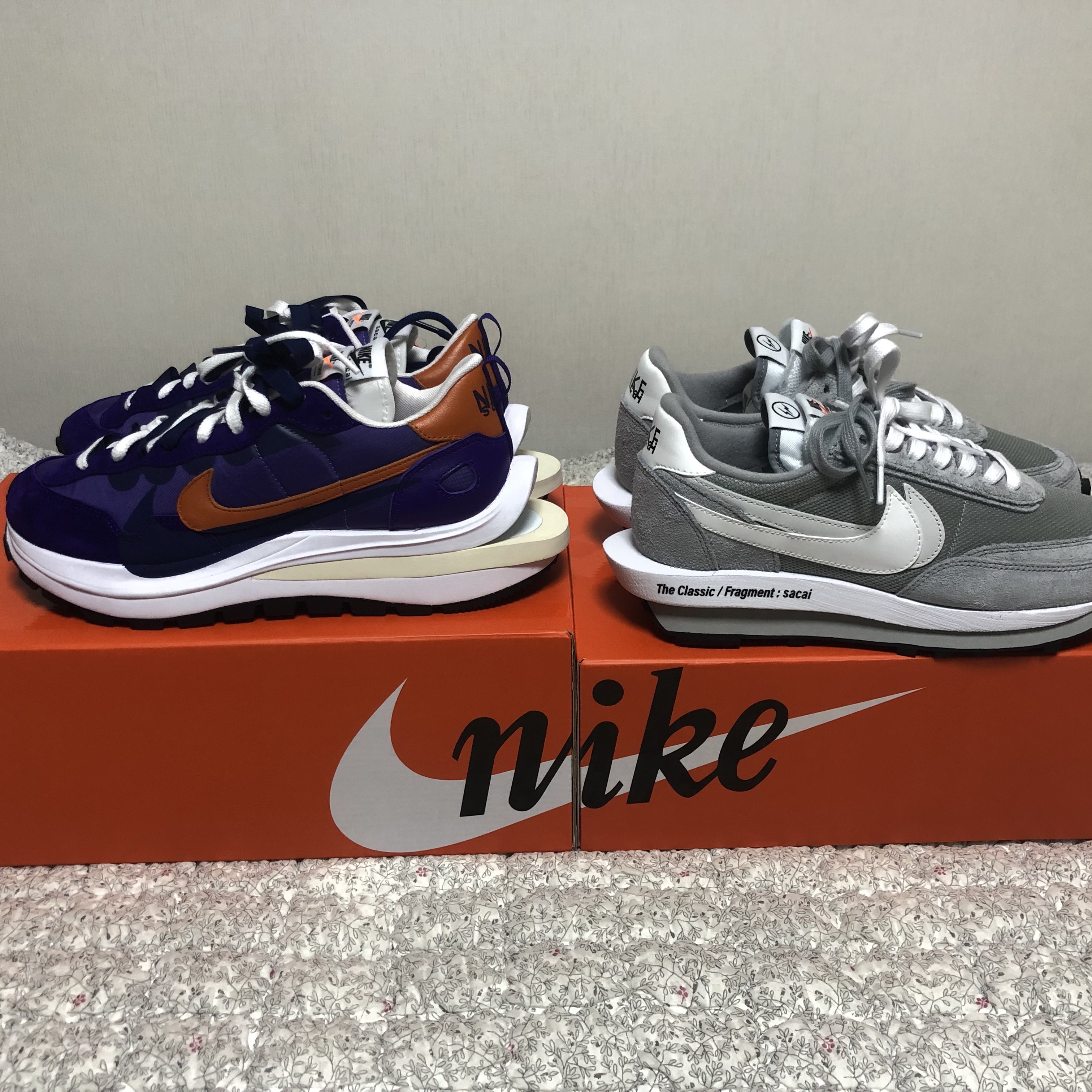 Nike x Sacai x Fragment LDWaffle Light Smoke Grey, Nike x Sacai VaporWaffle Dark Iris 착용 스타일