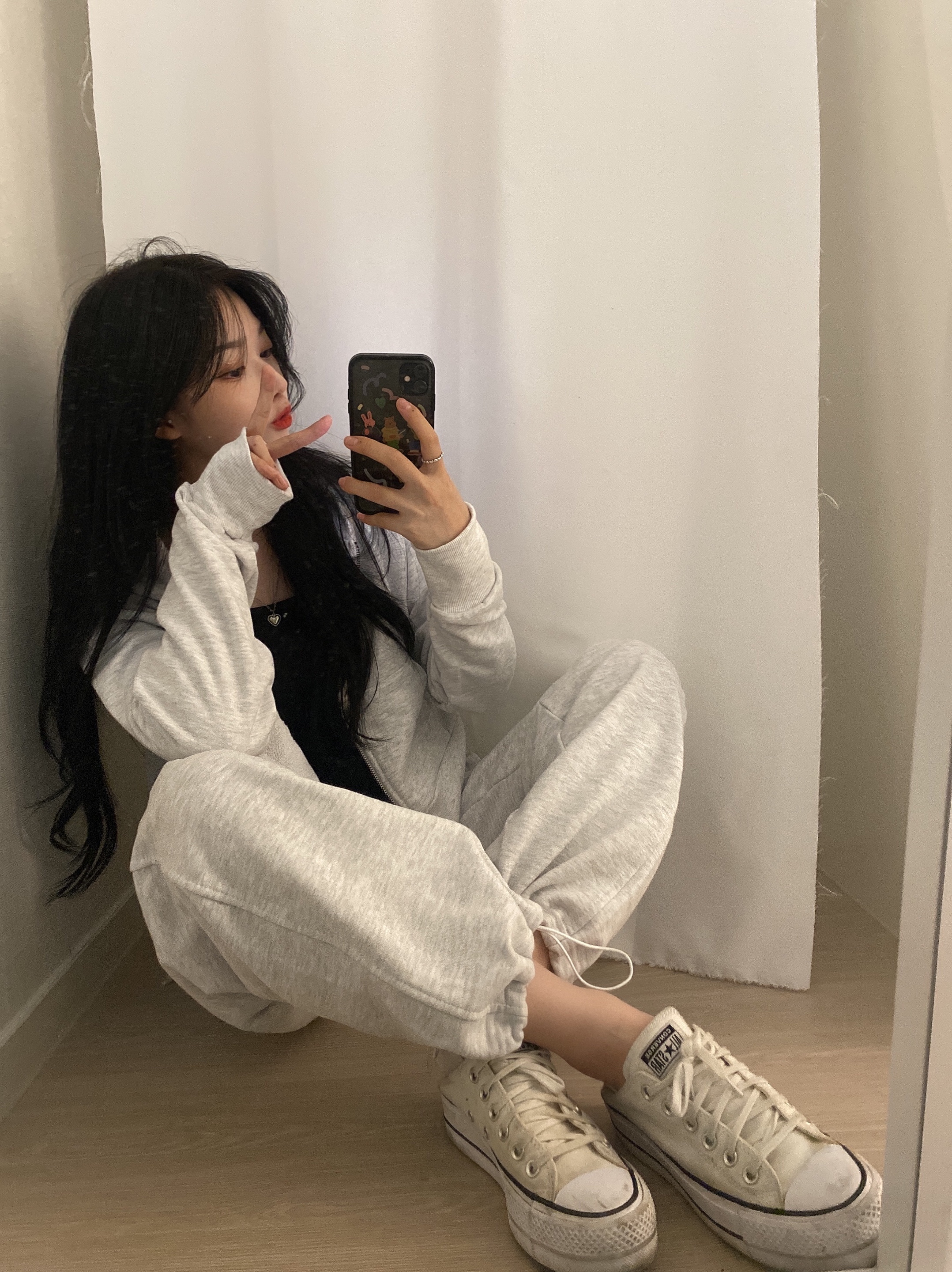 (W) Converse Chuck Taylor All Star Lift Ox White Black 착용 스타일 - 1