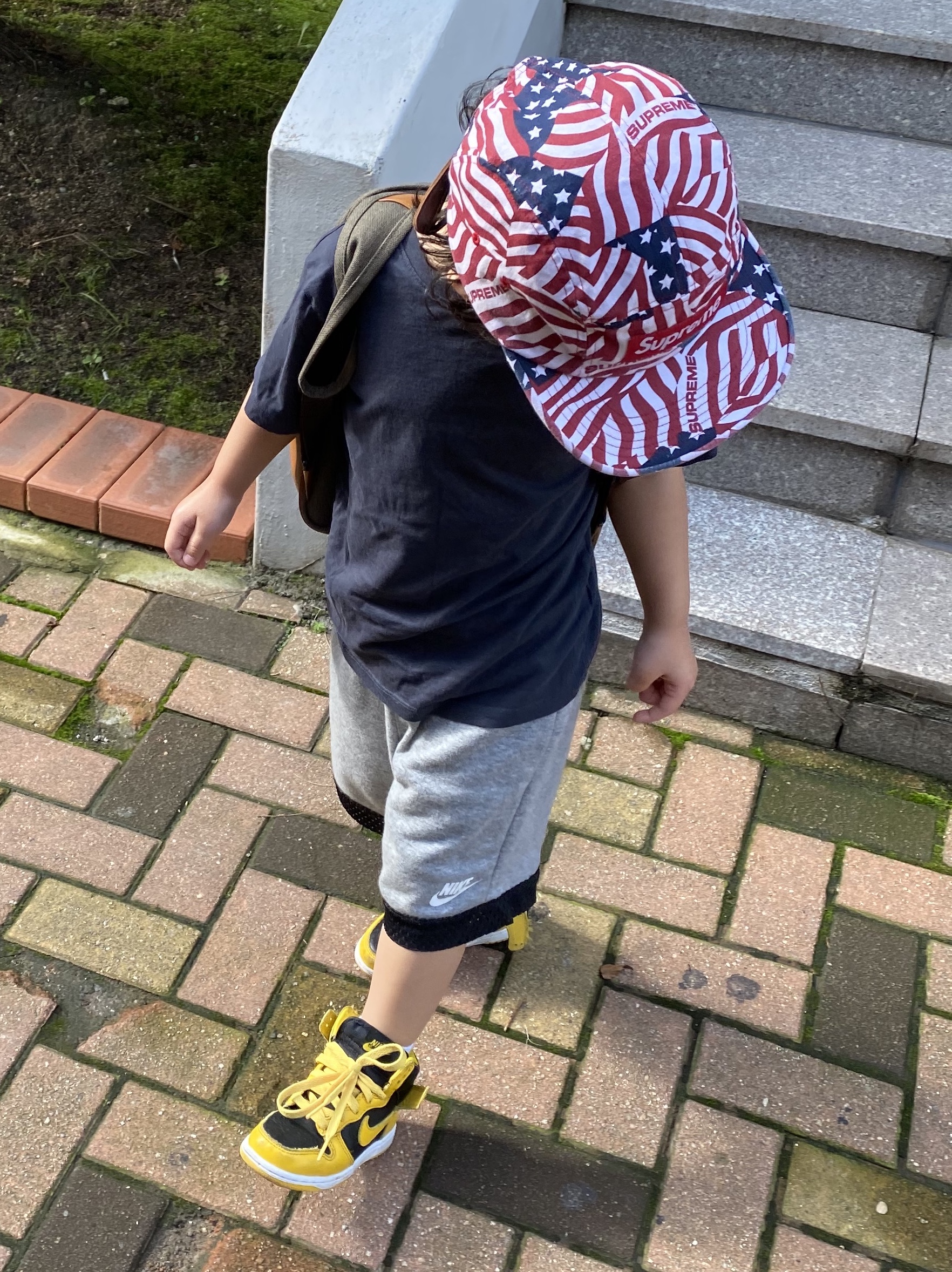 (PS) Nike Dunk High SP Varsity Maize, Supreme Washed Chino Twill Camp Cap Flags - 20SS 착용 스타일 - 4