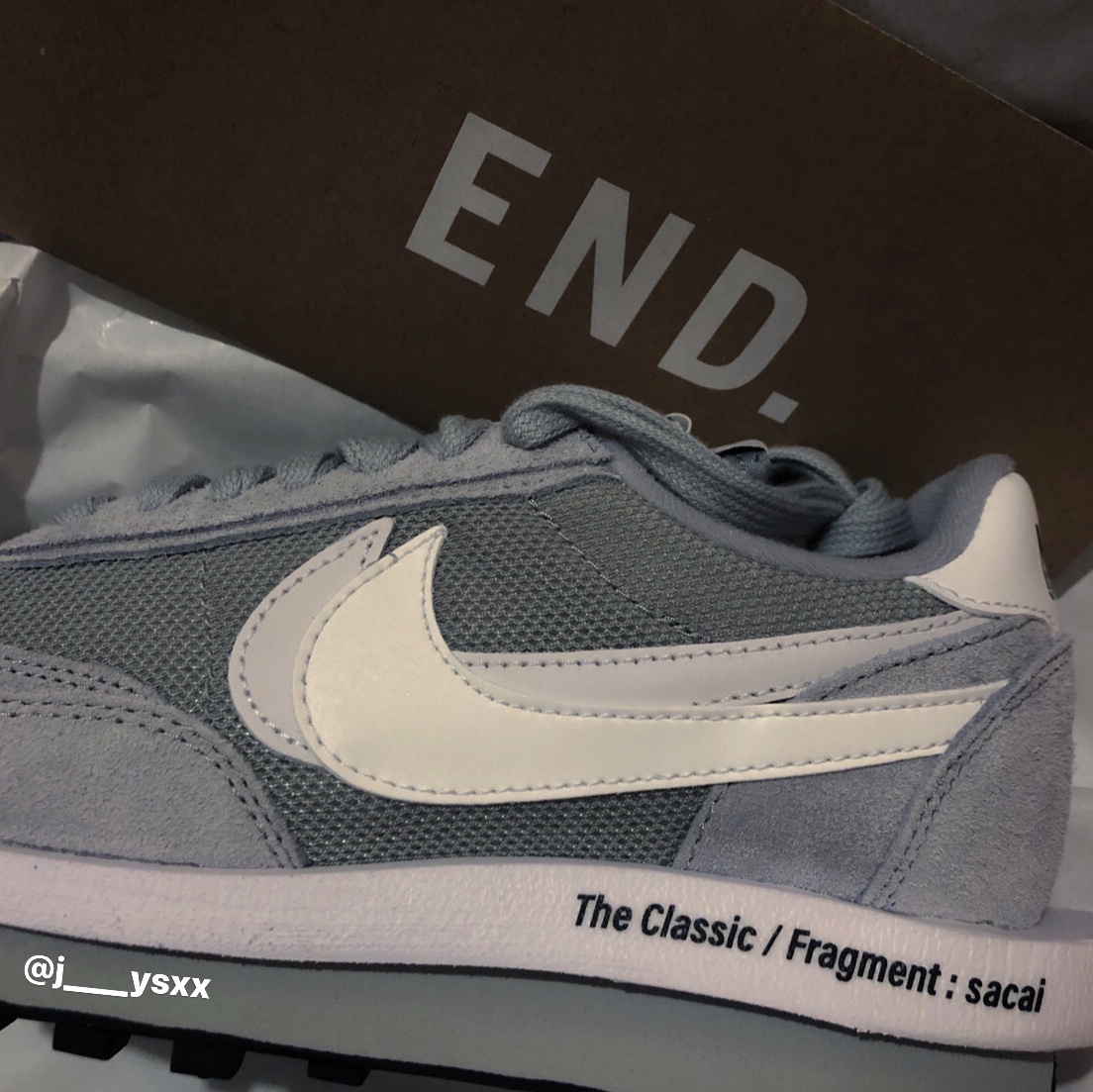 Nike x Sacai x Fragment LDWaffle Light Smoke Grey, Nike x Sacai x Fragment LDWaffle Blackened Blue 착용 스타일