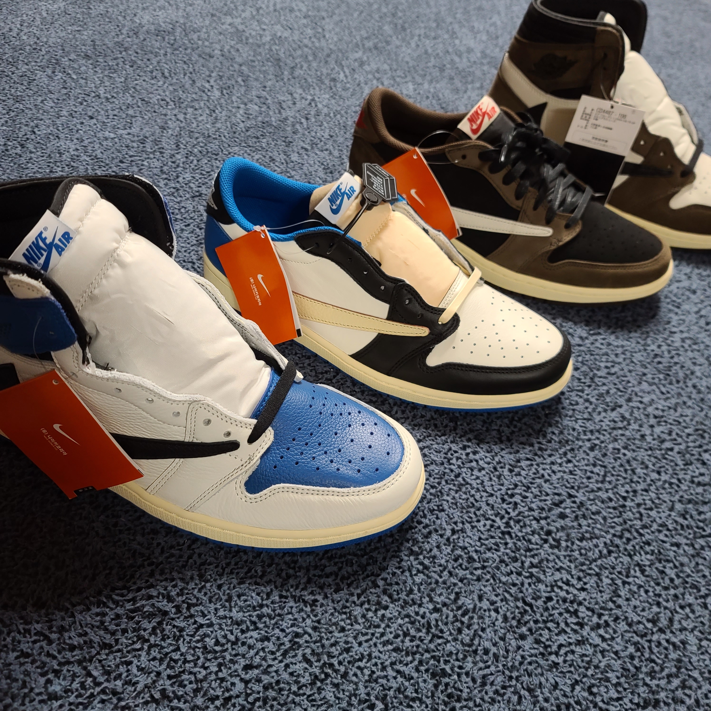 Jordan 1 x Travis Scott x Fragment Retro Low OG SP Military Blue, Jordan 1 x Travis Scott Retro High OG SP Mocha 착용 스타일 - 2