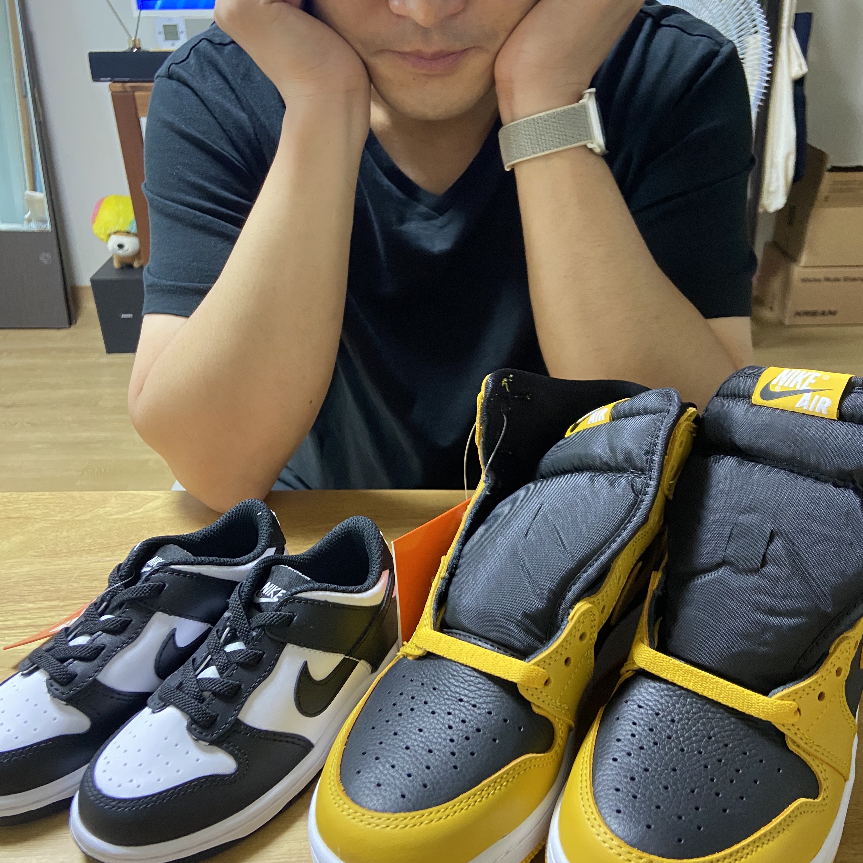 (GS) Jordan 1 Retro High OG Pollen, (TD) Nike Dunk Low Black 착용 스타일