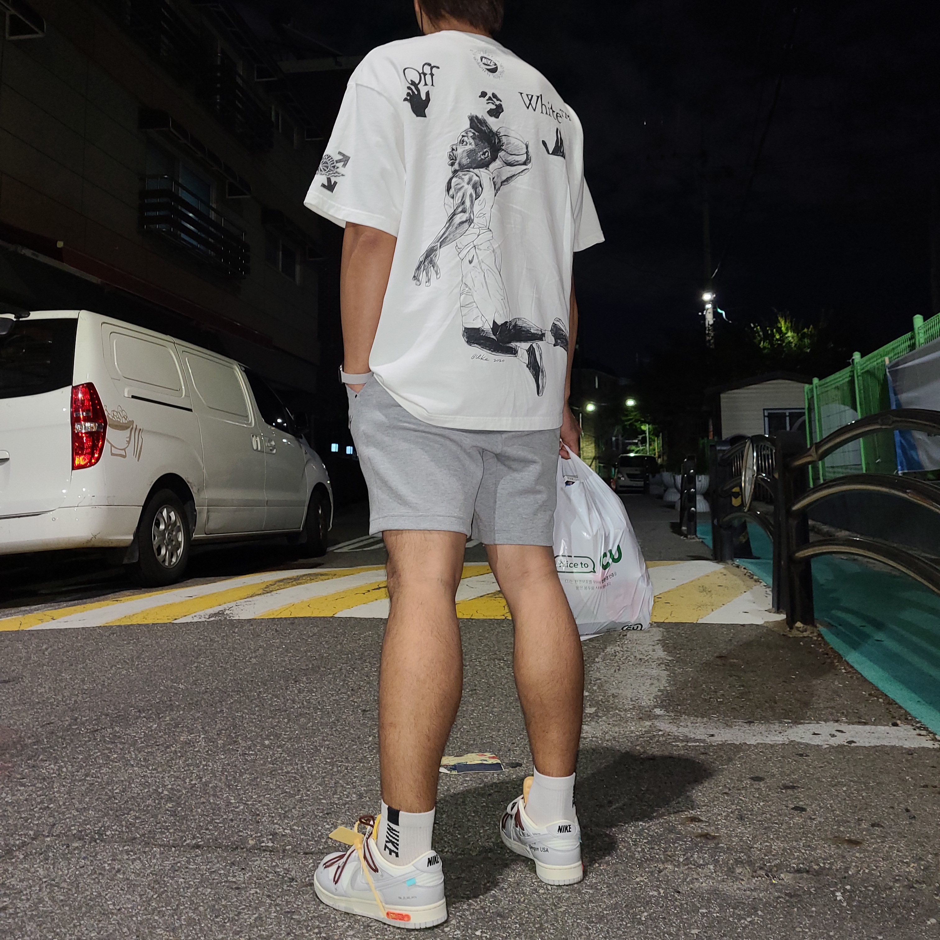 Nike x Off-White Dunk Low The 50 - Lot 46, Jordan x Off-White S/S T-Shirt White - US/EU 착용 스타일 - 2