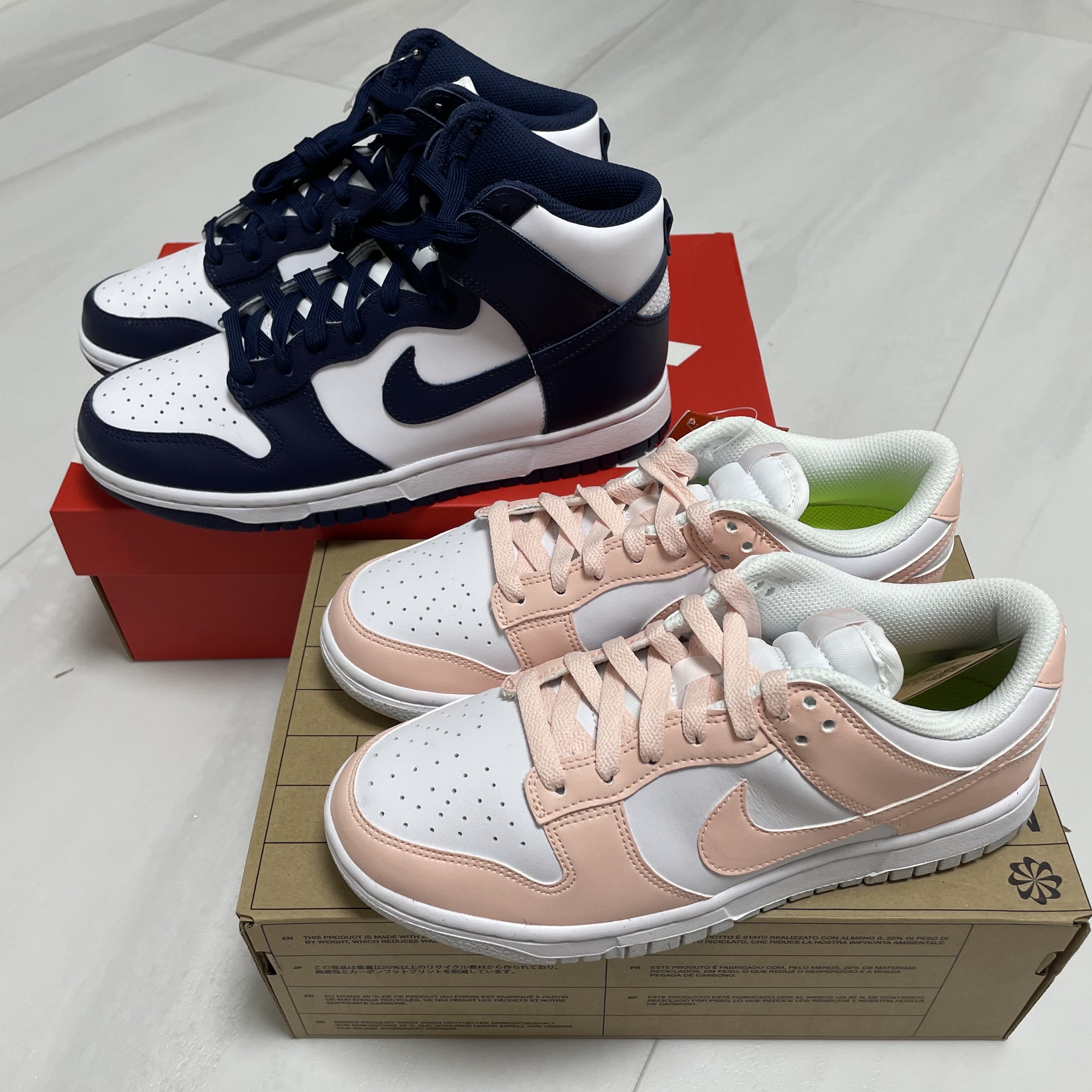 (W) Nike Dunk Low Next Nature Pale Coral, Nike Dunk High Retro Championship Navy 착용 스타일