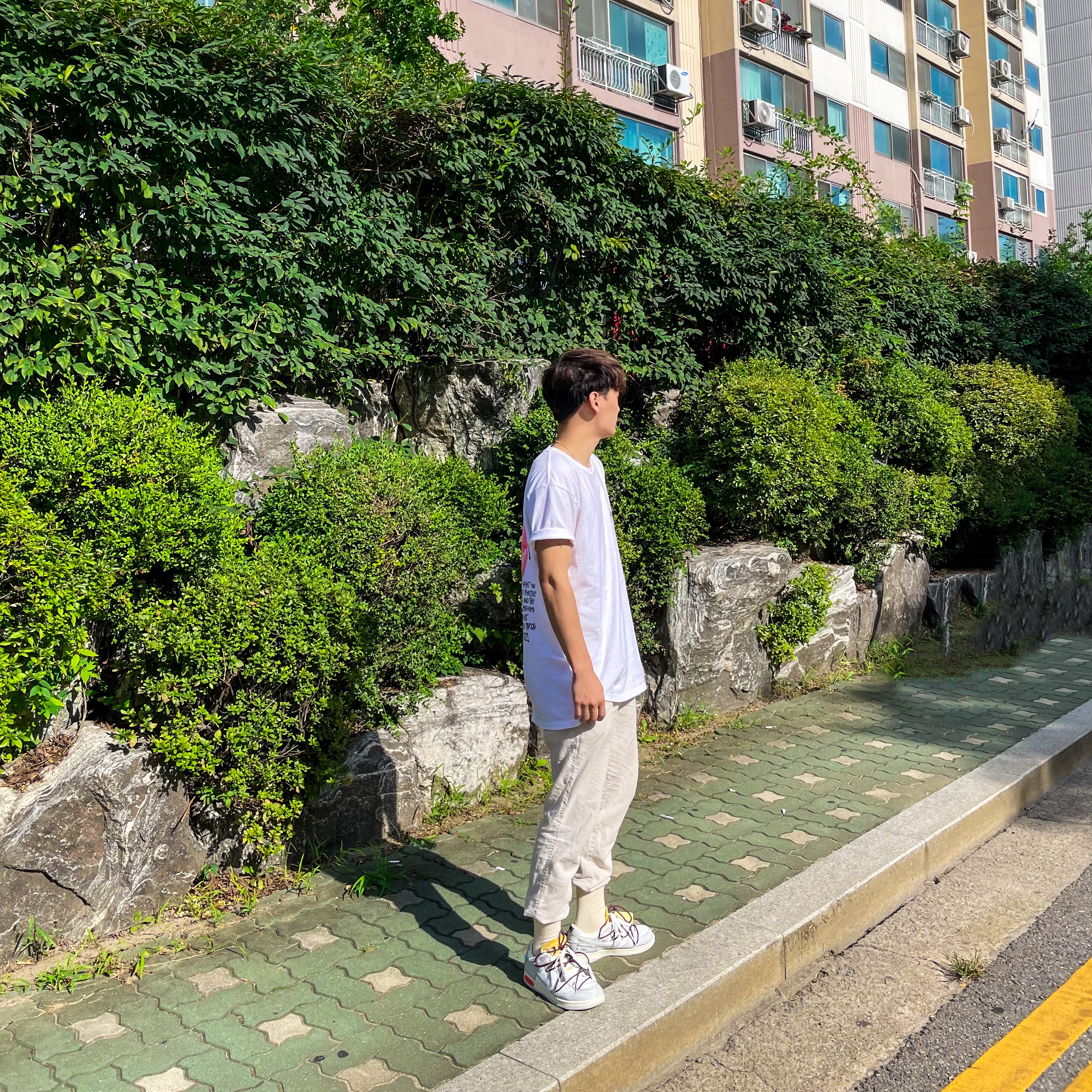 Nike x Off-White Dunk Low The 50 - Lot 46, Stussy Reflection T-Shirt White 착용 스타일