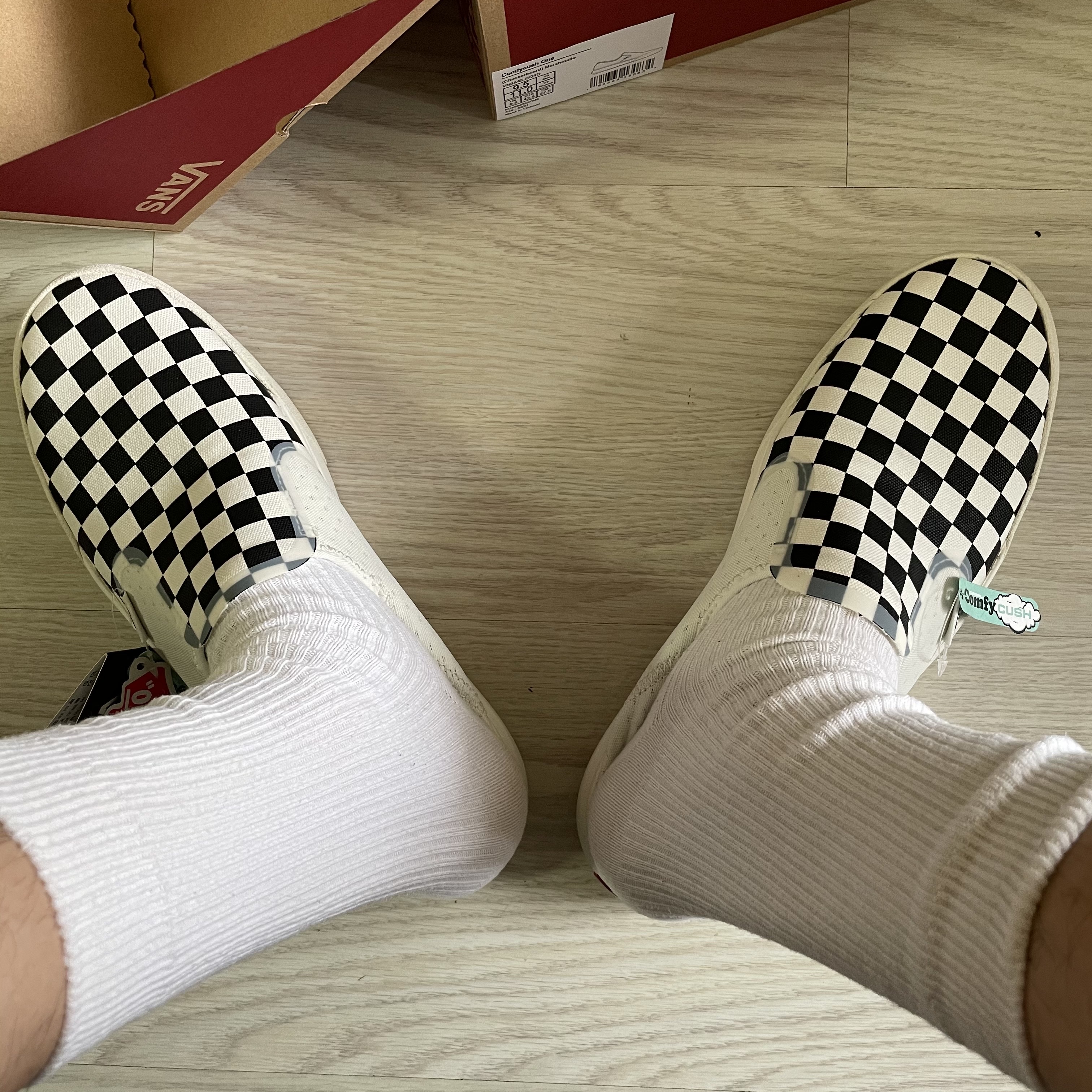 Vans Checkerboard Comfycush One Marshmallow 착용 스타일