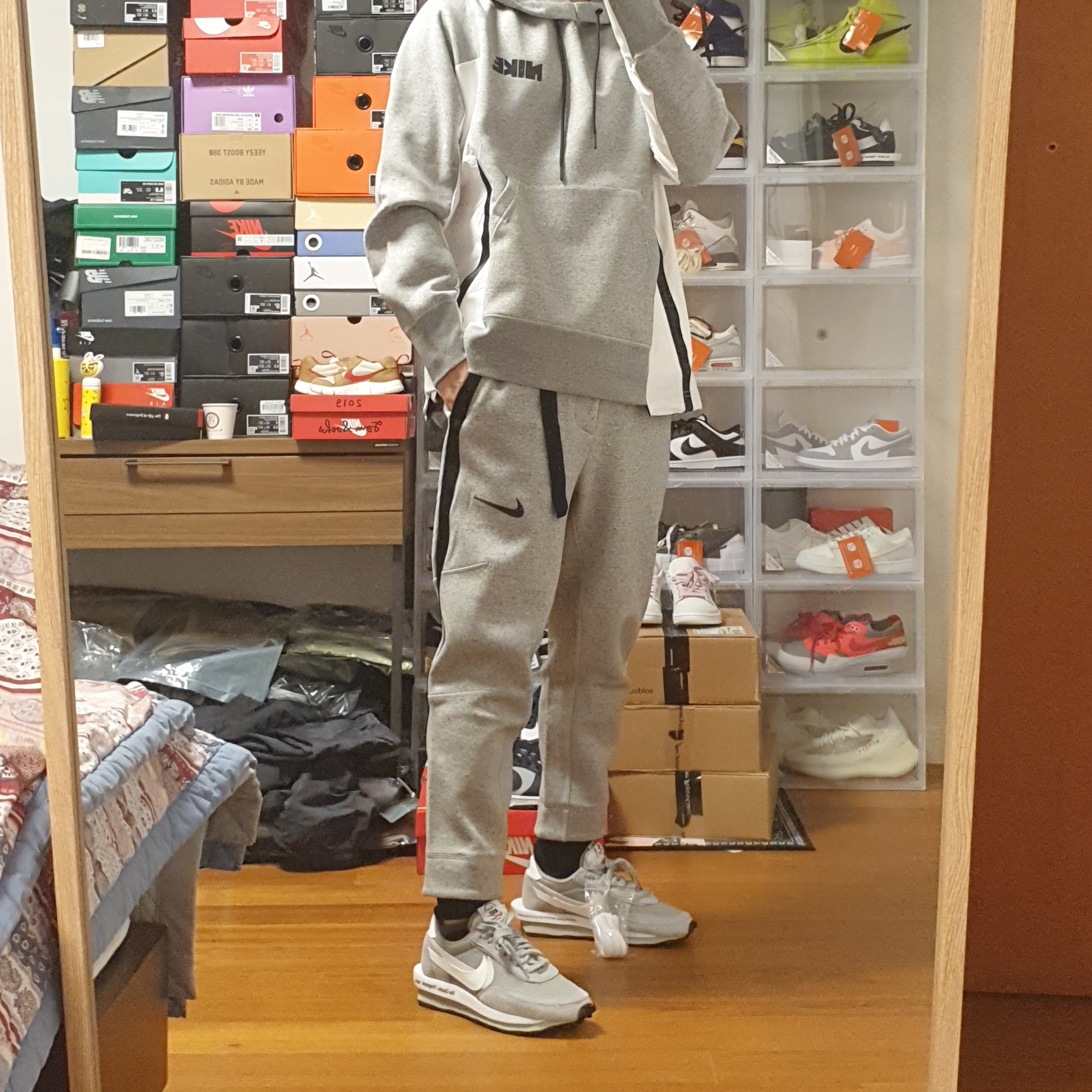 Nike x Sacai x Fragment LDWaffle Light Smoke Grey, Nike x Sacai NRG Fleece Pants Dark Grey Heather - US/EU 착용 스타일 - 4