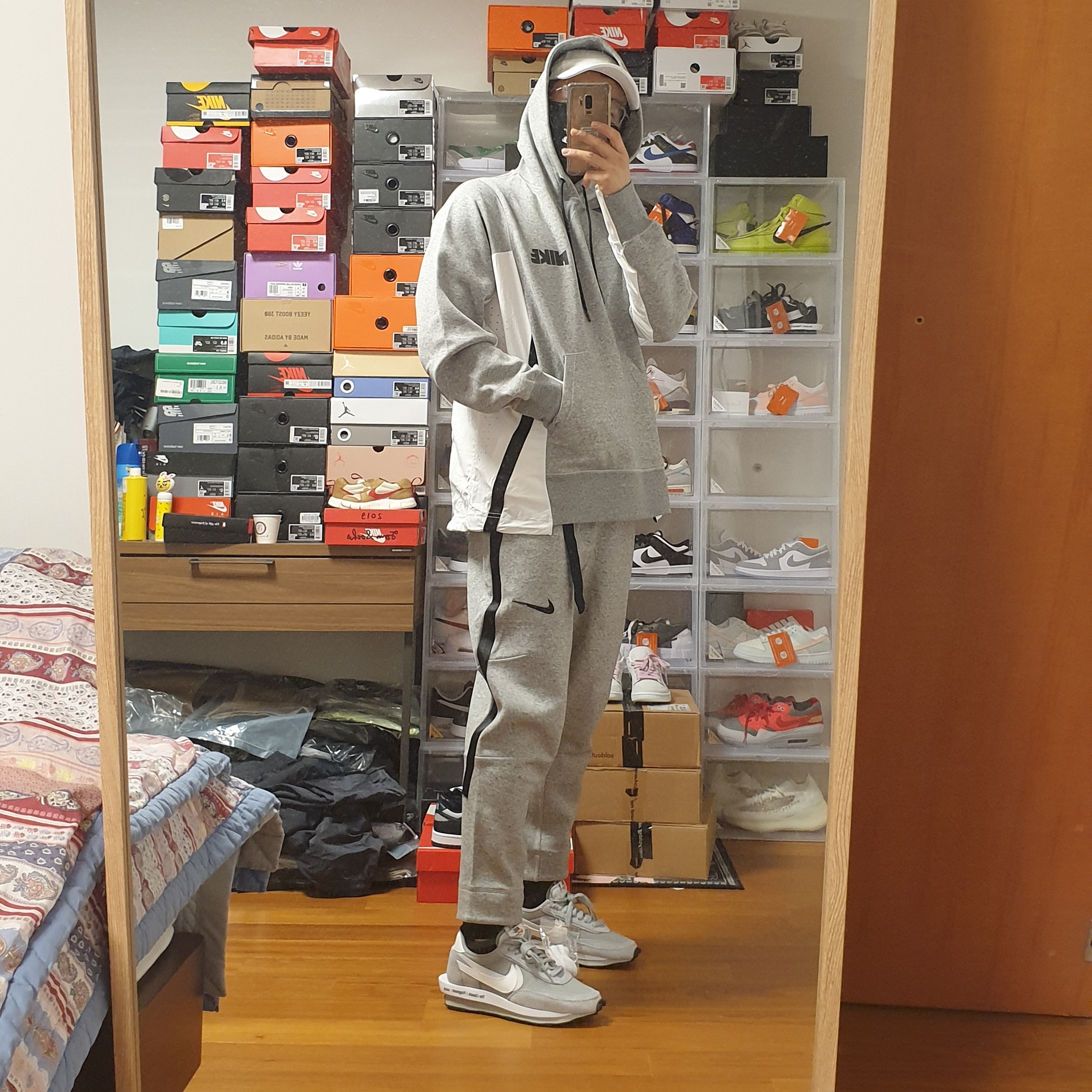 Nike x Sacai x Fragment LDWaffle Light Smoke Grey, Nike x Sacai NRG Fleece Pants Dark Grey Heather - US/EU 착용 스타일 - 2