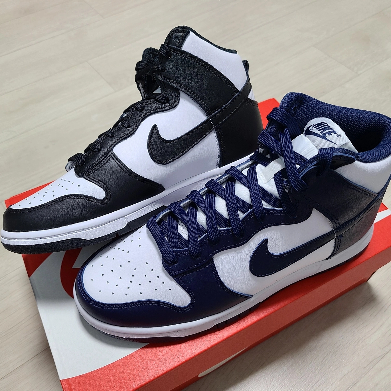 Nike Dunk High Retro Championship Navy, Nike Dunk High Retro Black and White 착용 스타일 - 3