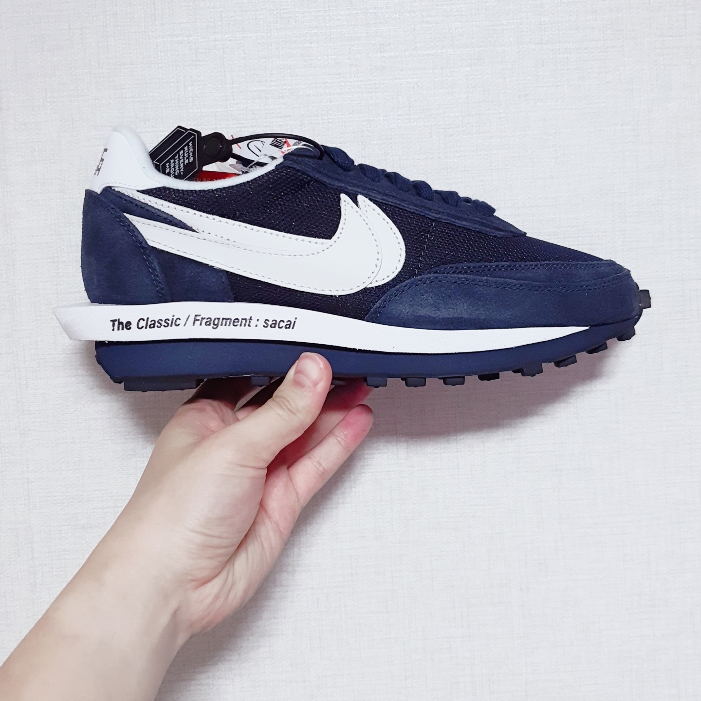 Nike x Sacai x Fragment LDWaffle Light Smoke Grey, Nike x Sacai x Fragment LDWaffle Blackened Blue 착용 스타일 - 2