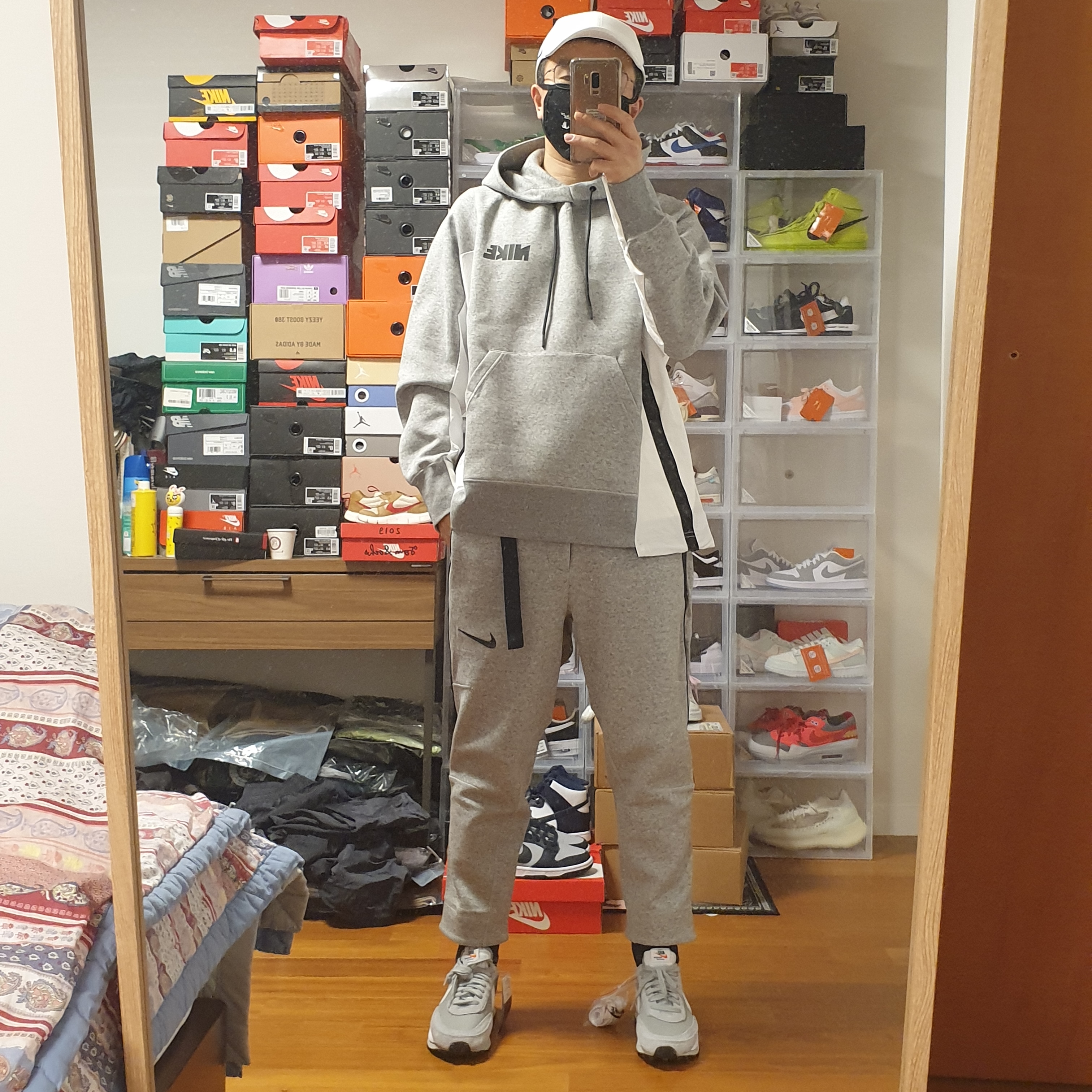 Nike x Sacai x Fragment LDWaffle Light Smoke Grey, Nike x Sacai NRG Fleece Pants Dark Grey Heather - US/EU 착용 스타일 - 1
