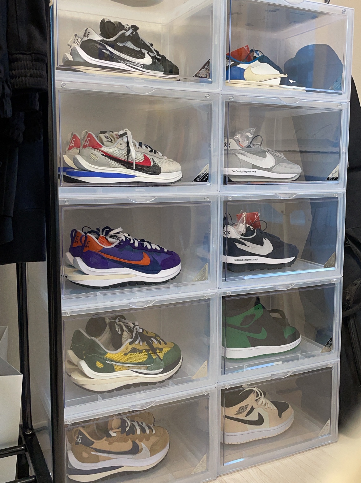 Nike x Sacai x Fragment LDWaffle Light Smoke Grey, Nike x Sacai x Fragment LDWaffle Blackened Blue 착용 스타일
