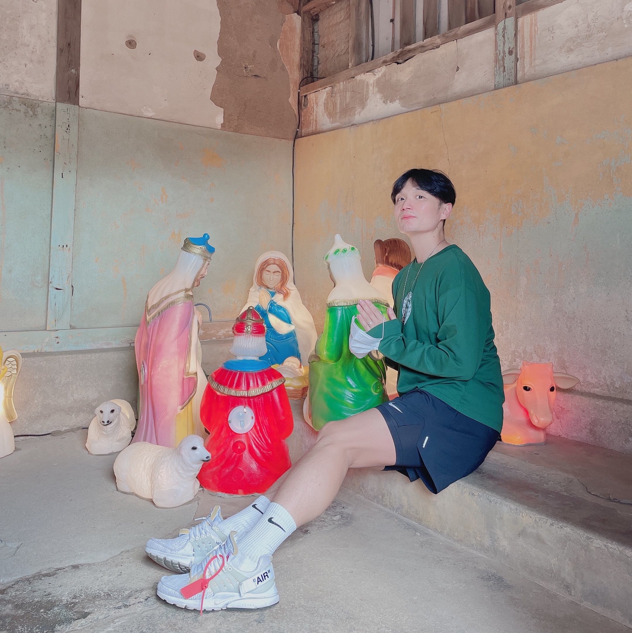 Nike x Off-White Air Presto White, Nike x Stussy Big Swoosh LS T-Shirt Green - Asia 착용 스타일 - 2