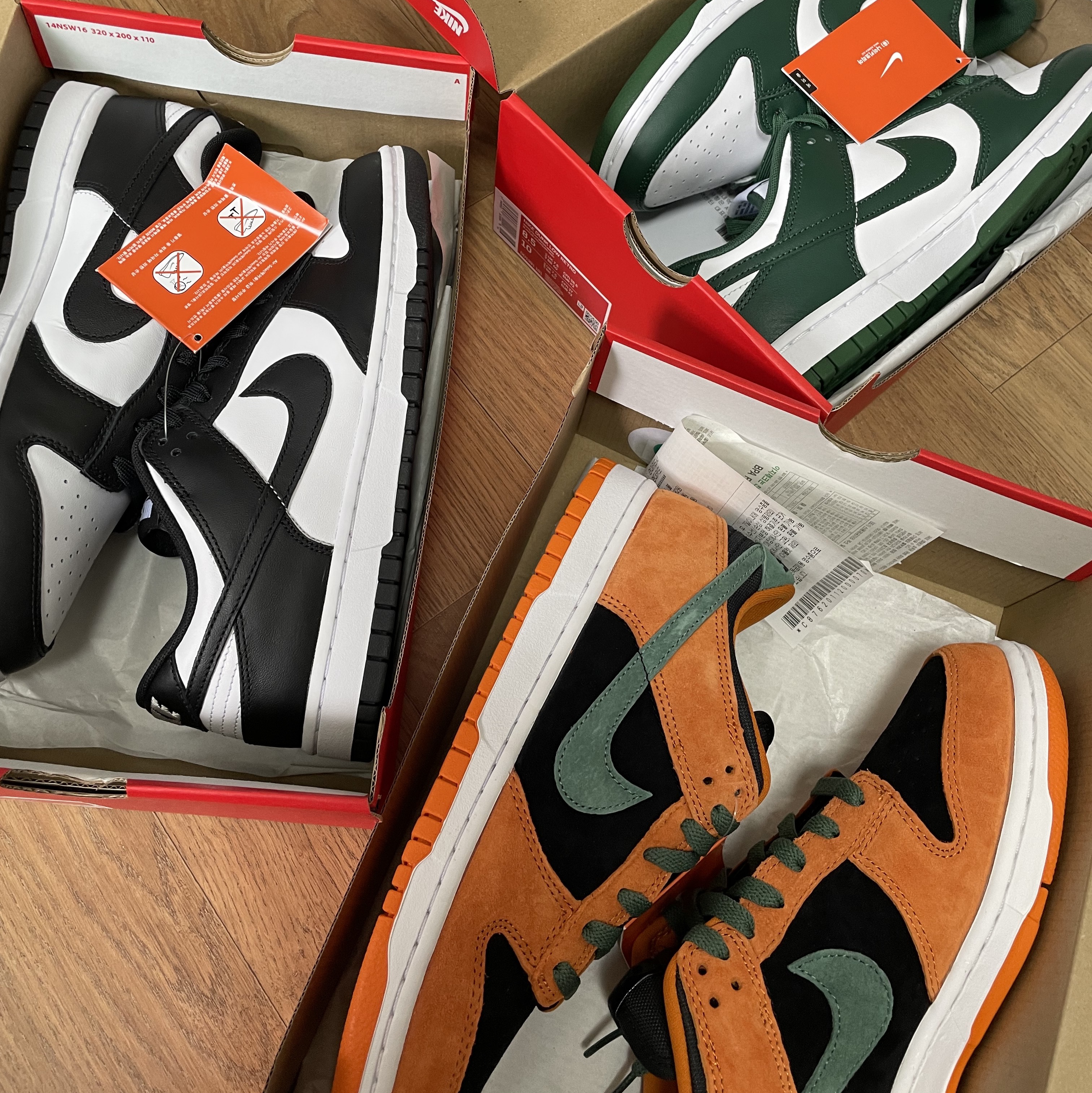 Nike Dunk Low Retro Black, Nike Dunk Low Retro Varsity Green 착용 스타일