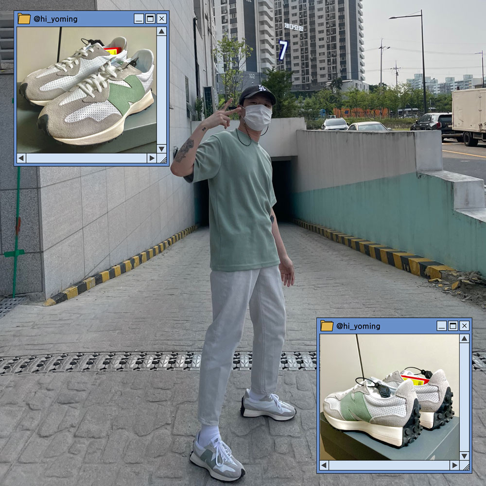 (W) New Balance 327 Grey Green - JD Sports Exclusive 착용 스타일