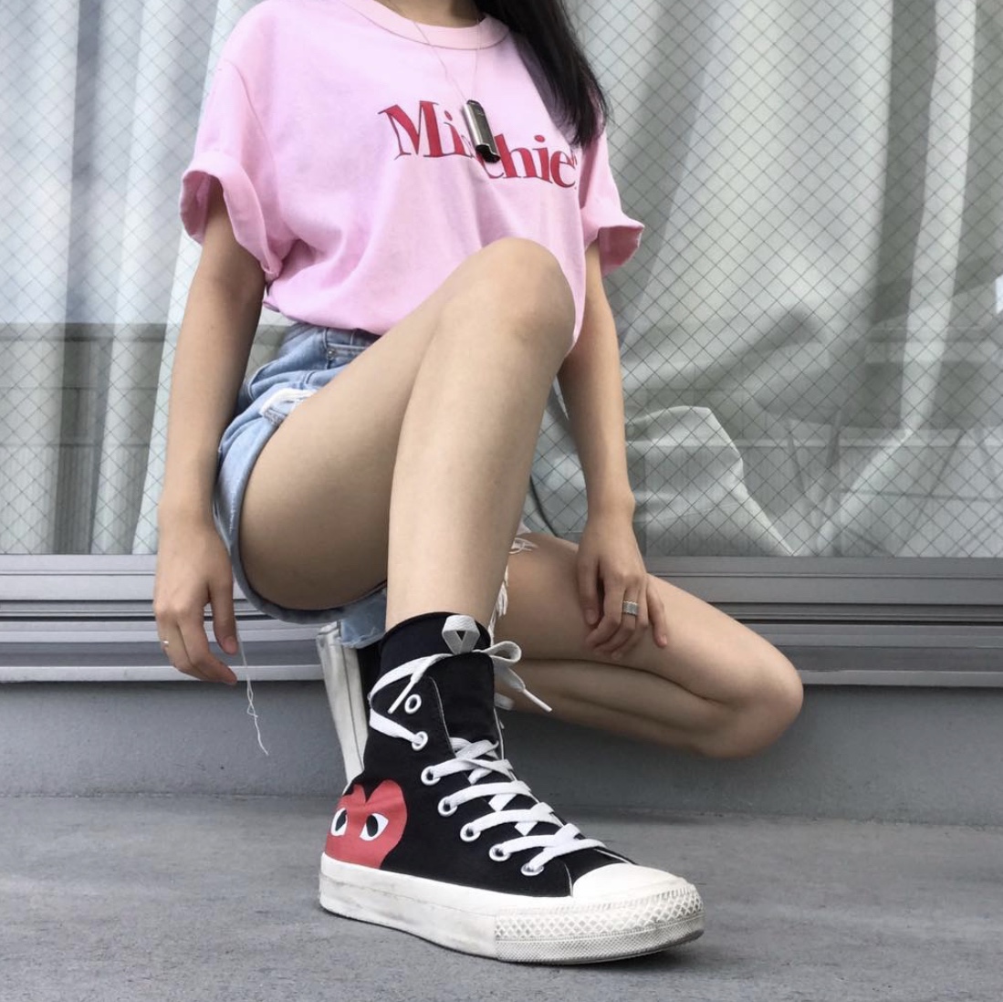 Converse x Play Comme des Garcons Chuck 70 Hi Black 착용 스타일