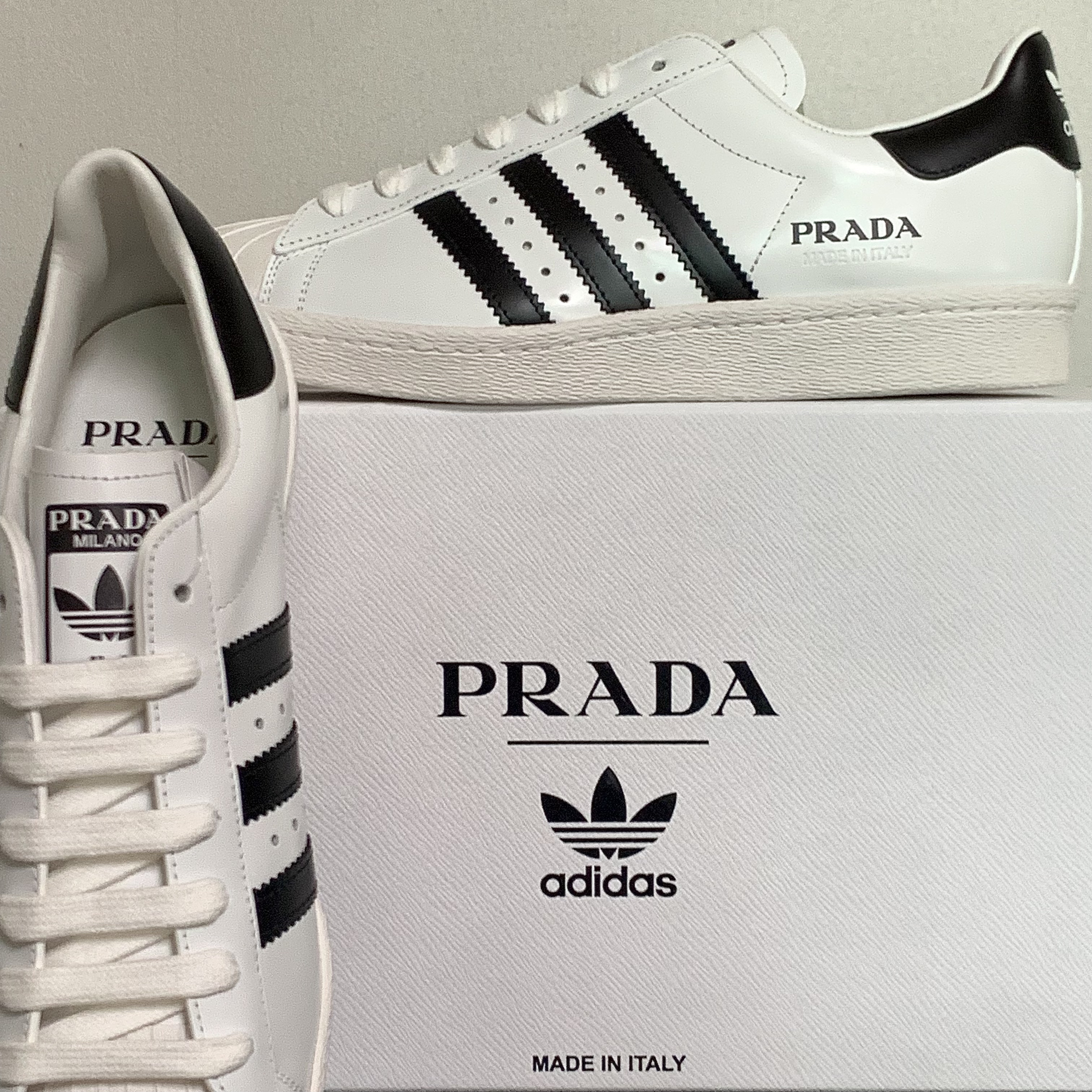 Adidas x Prada Superstar White Black 착용 스타일