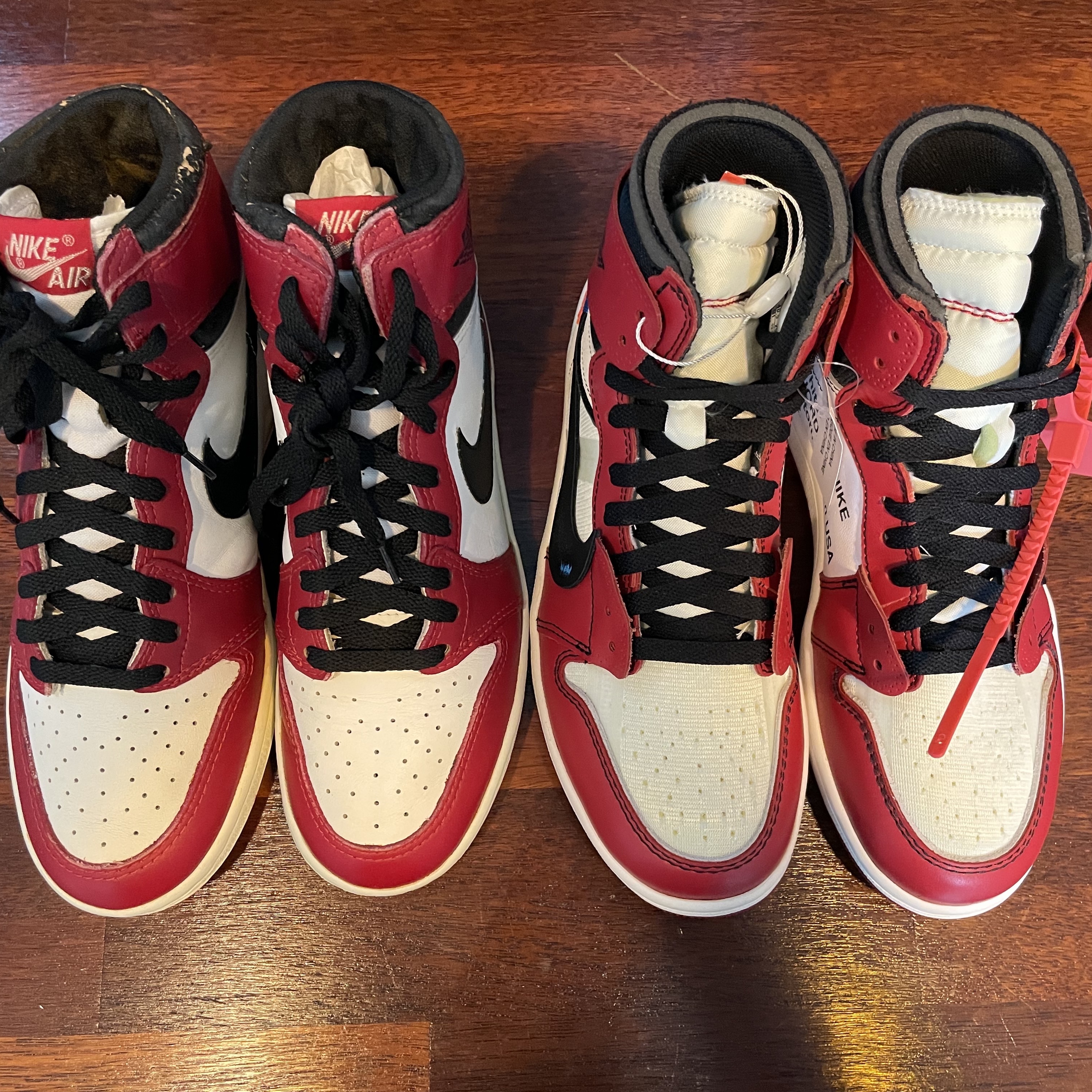 Jordan 1 OG Chicago 1985, Jordan 1 x Off-White Retro High Chicago The Ten 착용 스타일 - 2