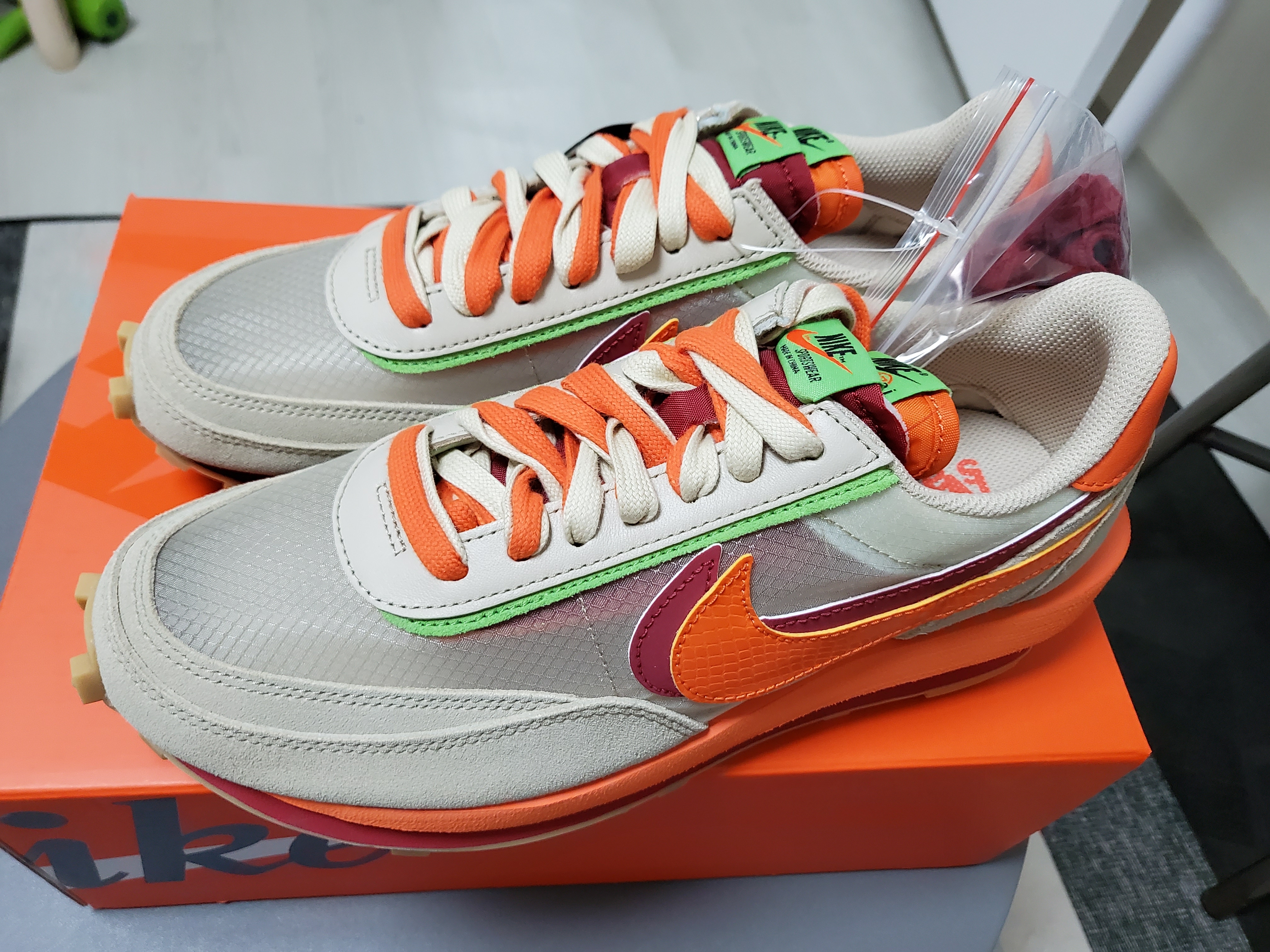 Nike x Sacai x Clot LDWaffle Orange Blaze 착용 스타일 - 1