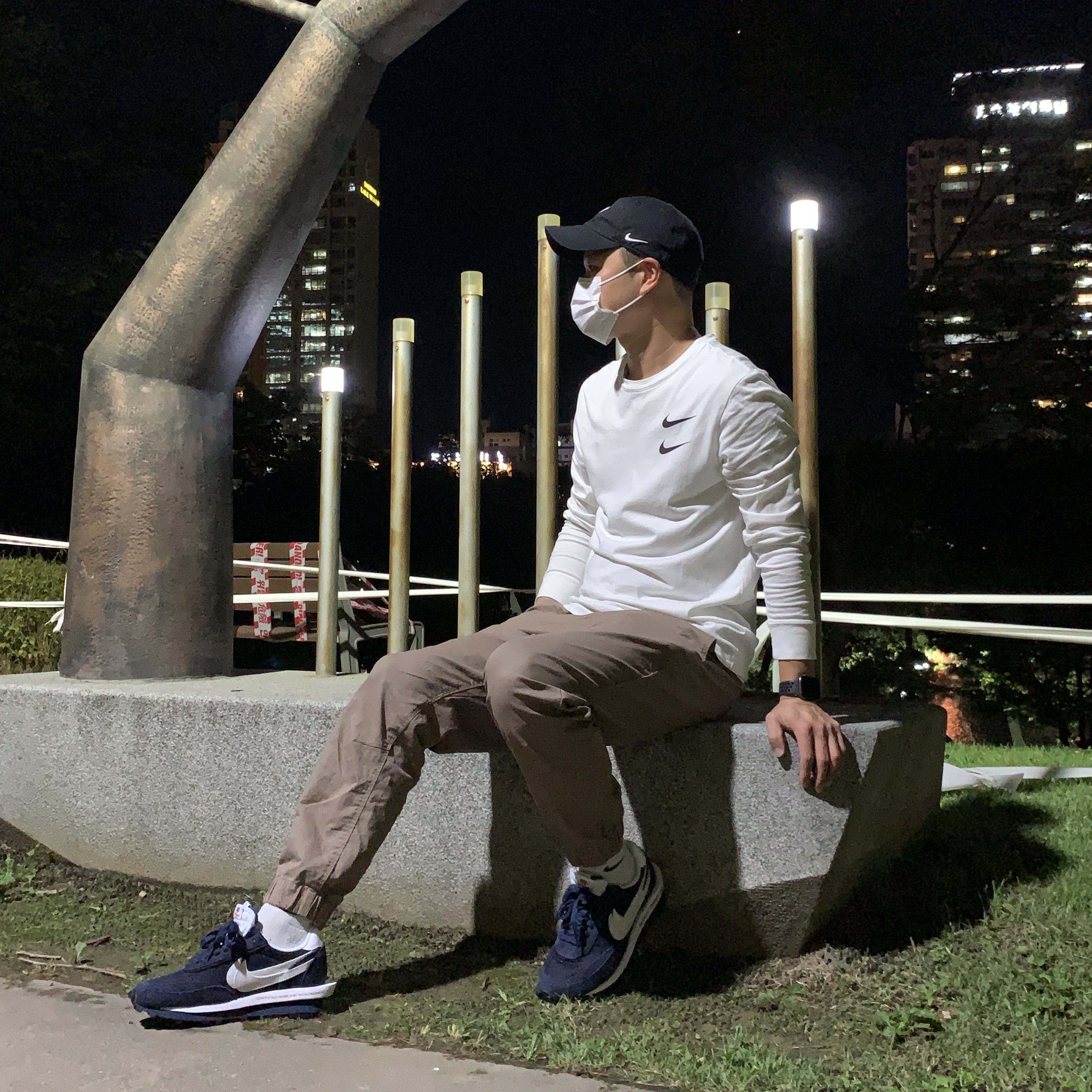 Nike x Sacai x Fragment LDWaffle Blackened Blue 착용 스타일 - 1