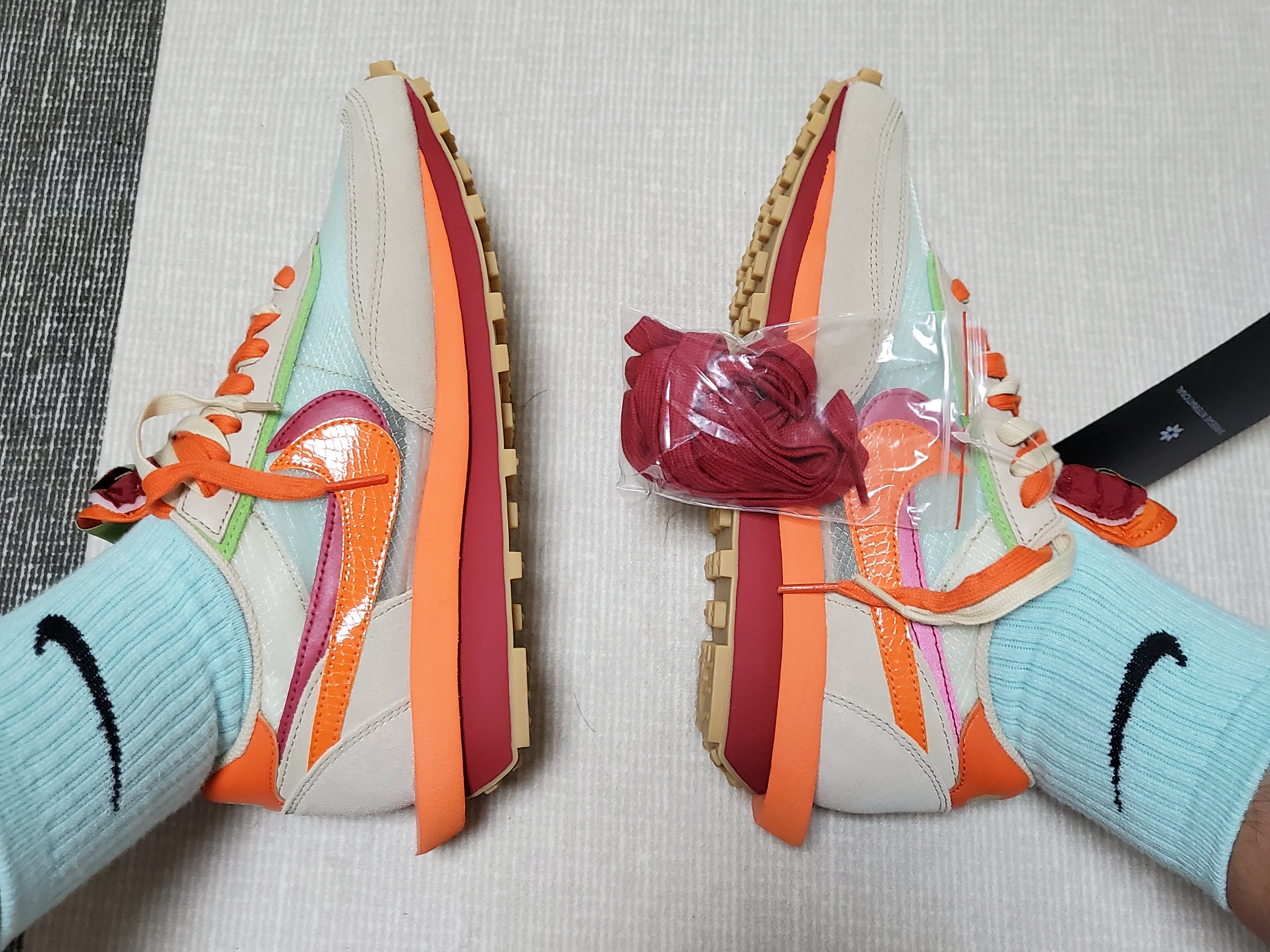 Nike x Sacai x Clot LDWaffle Orange Blaze 착용 스타일 - 2